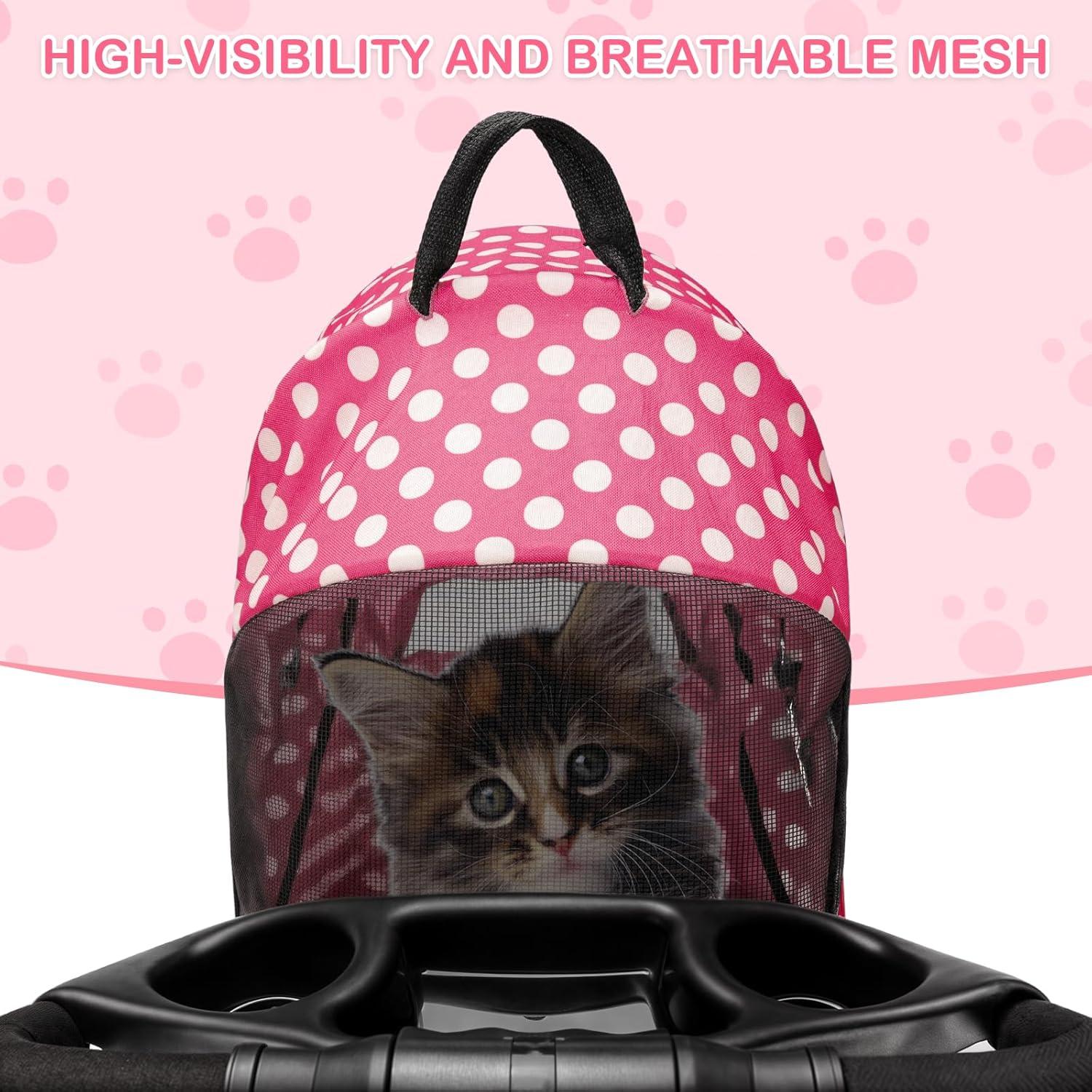 3-In-1 Pet Stroller Foldable Pet Stroller With Weather Cover Storage Basket For Dog Cat