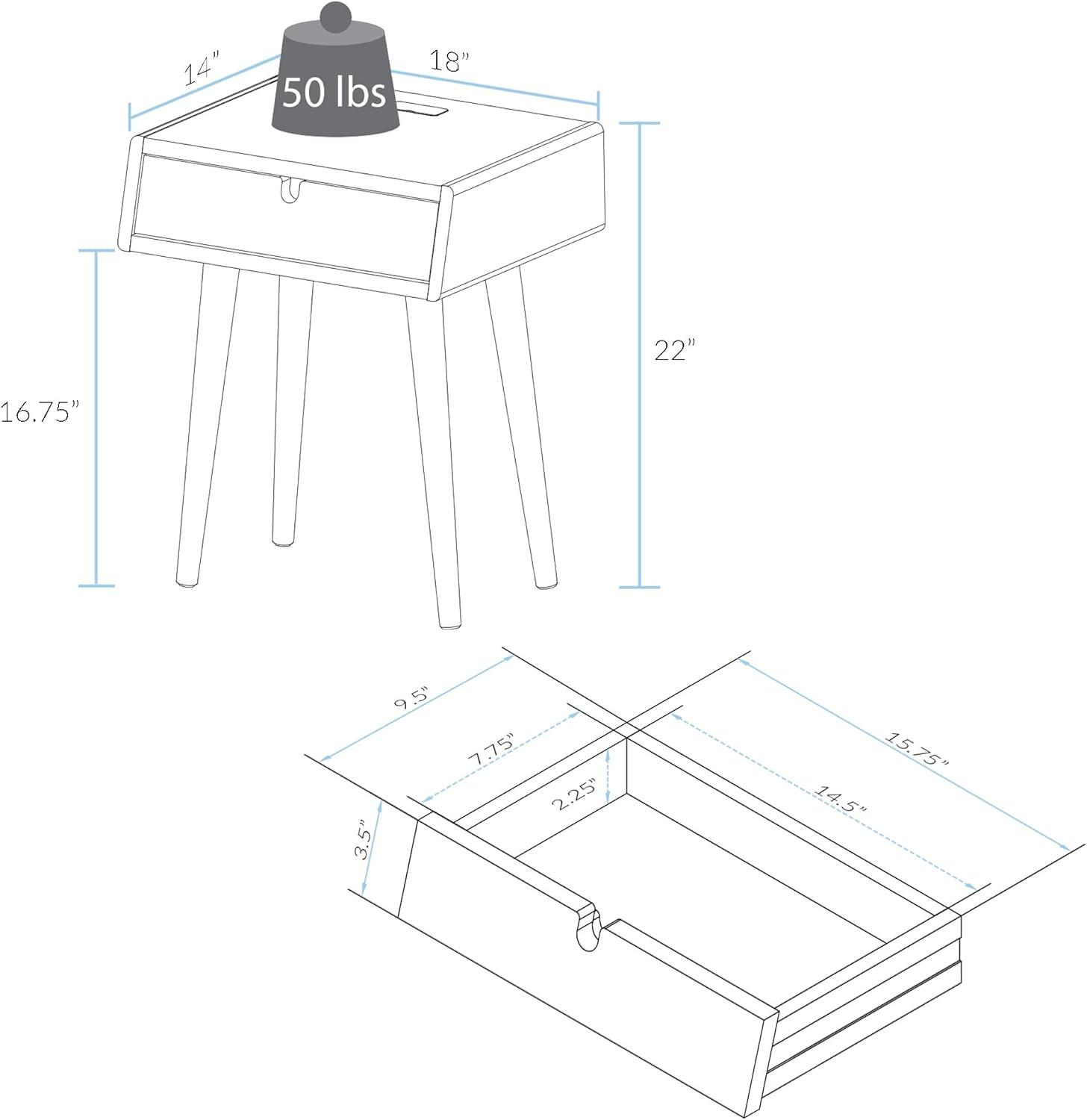 Freedom Nightstand/End Table with USB Ports Made of Solid Oak