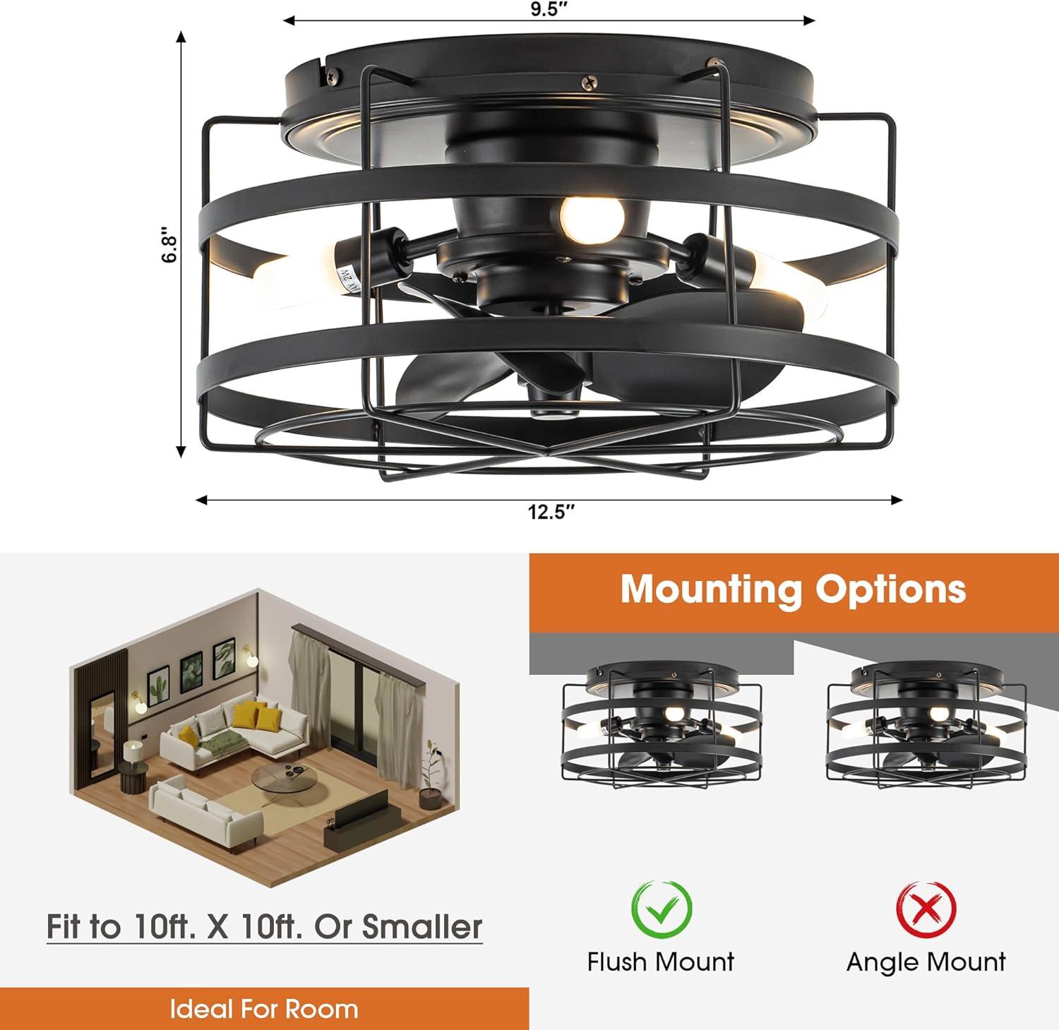 Parrot Uncle 12.2" Modern Black Bladeless Fan Flush Mount Ceiling Fan