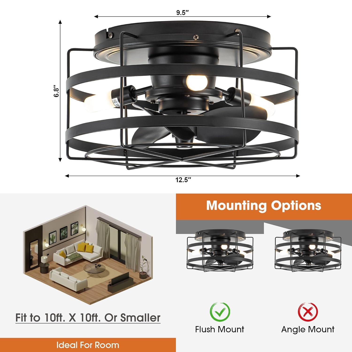 Parrot Uncle 12.2" Modern Black Bladeless Fan Flush Mount Ceiling Fan
