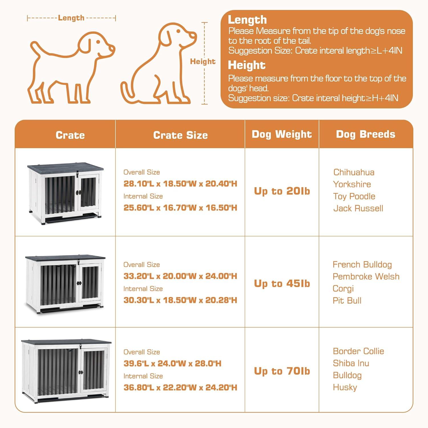 MCombo Wood Dog Crate Furniture End Table(Small, White, Black and Grey), 1256