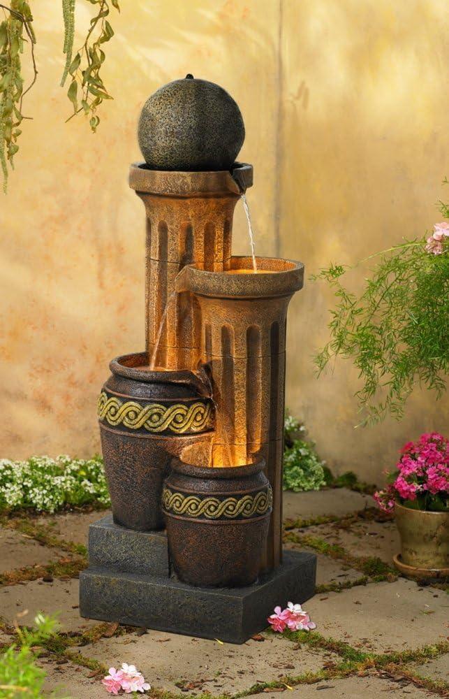 John Timberland Sphere Jugs and Column Rustic Cascading Outdoor Floor Water Fountain with LED Light 50" for Yard Garden Patio Home Deck Porch House