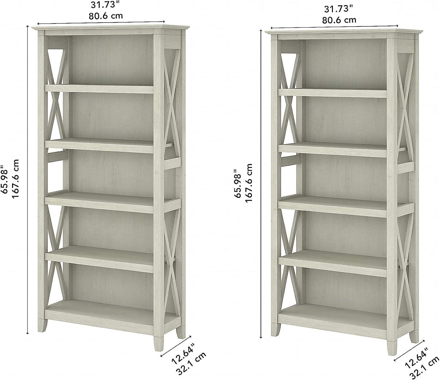 Bush Furniture Key West Tall 5 Shelf Bookcase, Set of 2, Linen White Oak