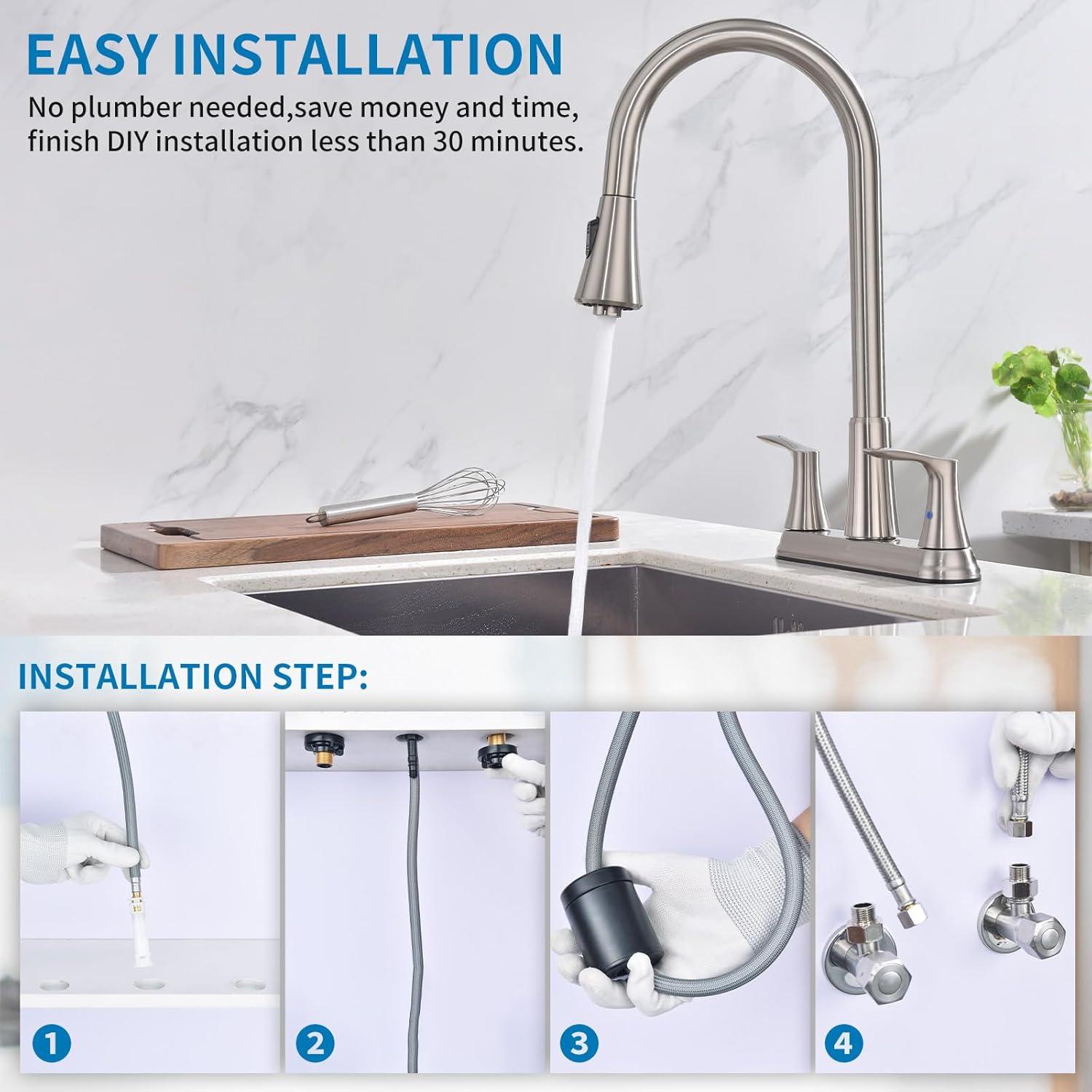 Brushed Nickel Dual Handle Kitchen Faucet with Pull-out Spray