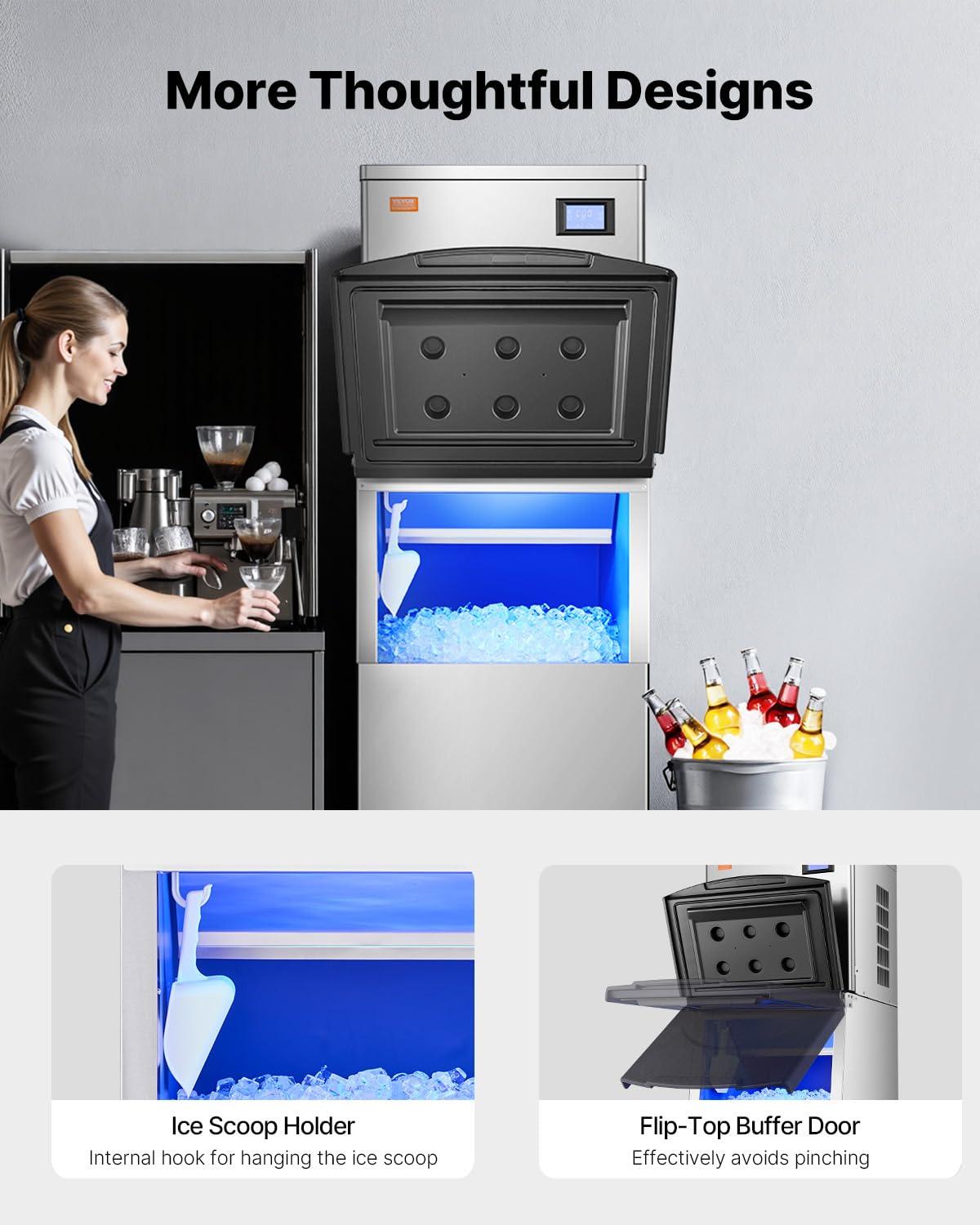 VEVOR Commercial Ice Maker Storage Bin, 250LBS Capacity Ice Bin, Stainless Steel Ice Storage Bin with Filter and Adjustable Anti-Slip Rubber Feet, Suitable for Restaurant Hotel and Beverage Shops