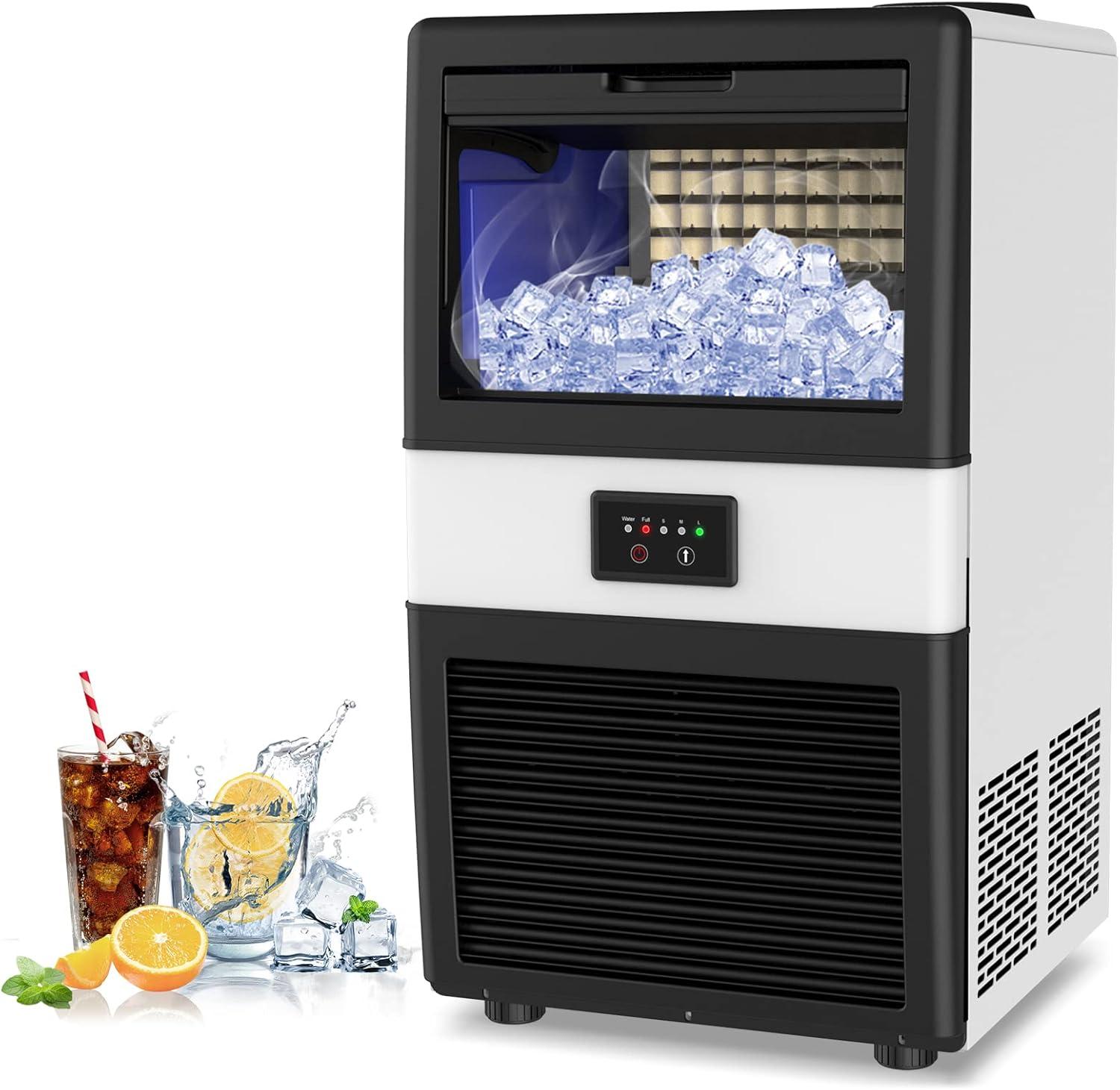 Commercial Ice Maker Machine, 70 LBS/24H Under Counter Large Ice Machine w/ 10 LBS Capacity Ice Storage Bin, 2 Water Inlet Modes, Freestanding & Built in Ice Maker for Bar/Home/Office/Shop, White