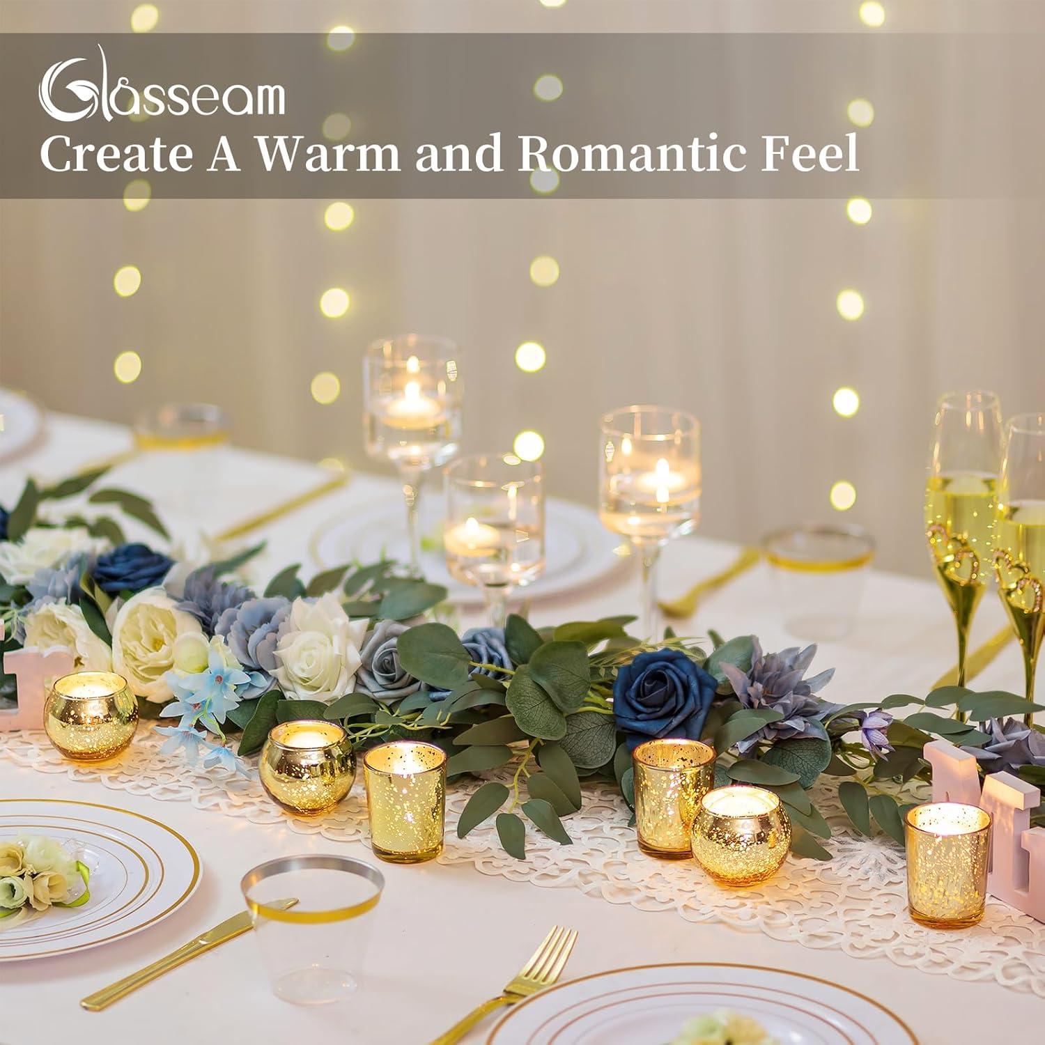 Glasseam Gold Votive Candle Holders, Tea Light Candle Holder Bulk 24, Small Mercury Glass Candle Holder for Mini Floating Candles, Glitter Tealight Candle Holders for Dining Table Christmas Decor