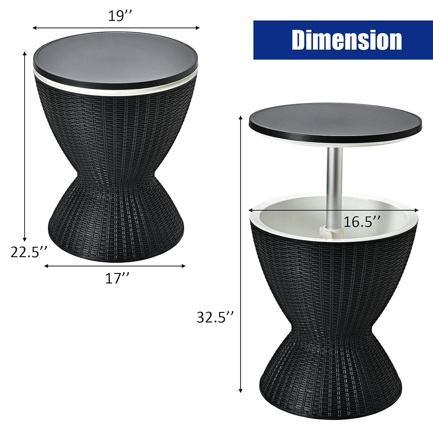 Costway 8 Gallon 3 in 1 Patio Rattan Cooler Bar Table Adjust Ice Bucket Black