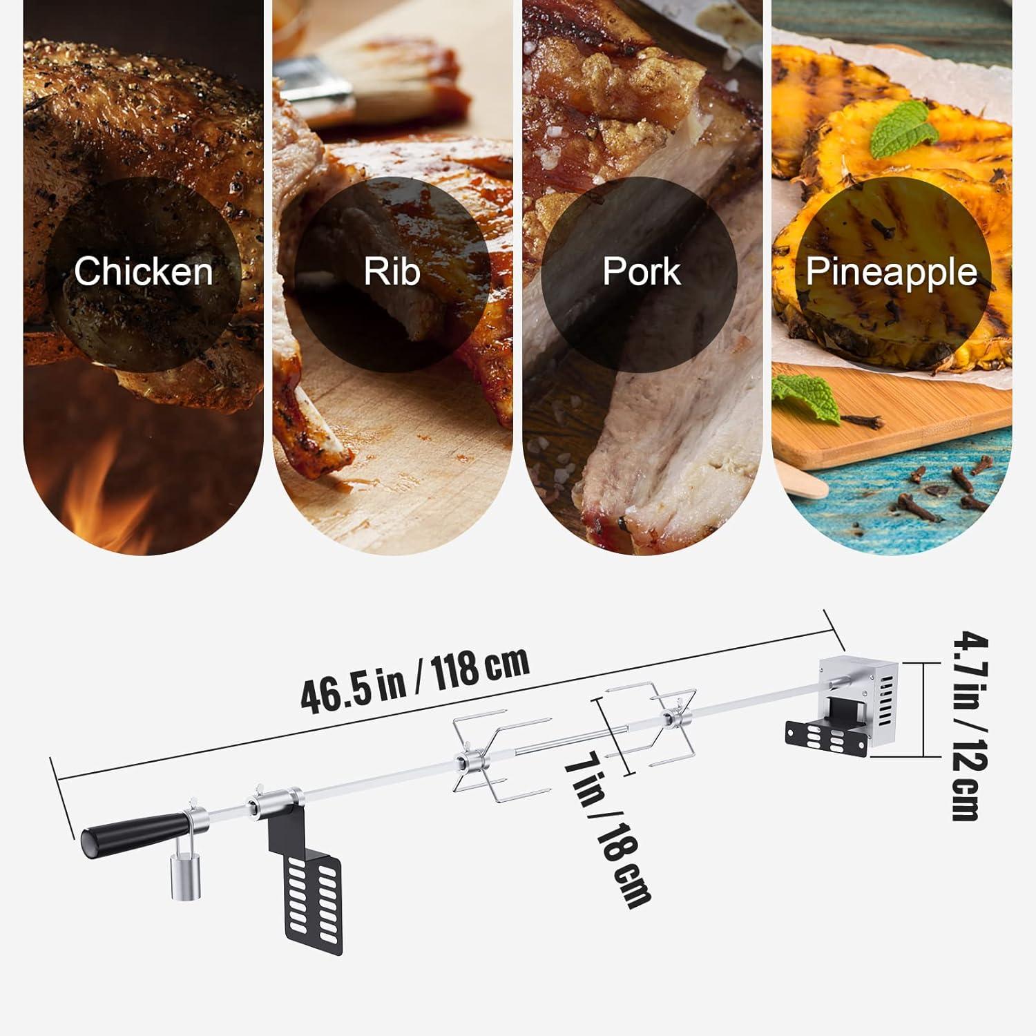 Stainless Steel Universal Rotisserie Kit with Electric Motor