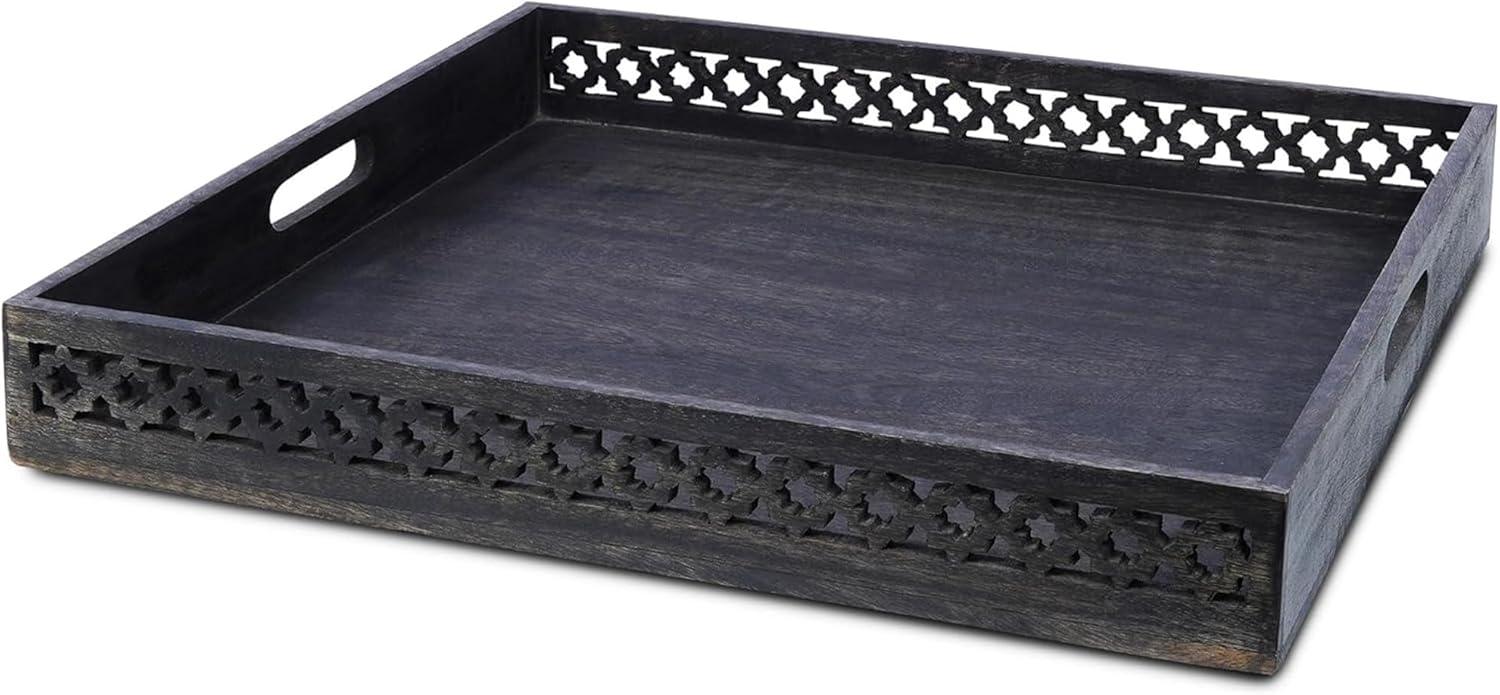 Mela Artisans Rustic Black Trellis Ottoman Decorative Tray