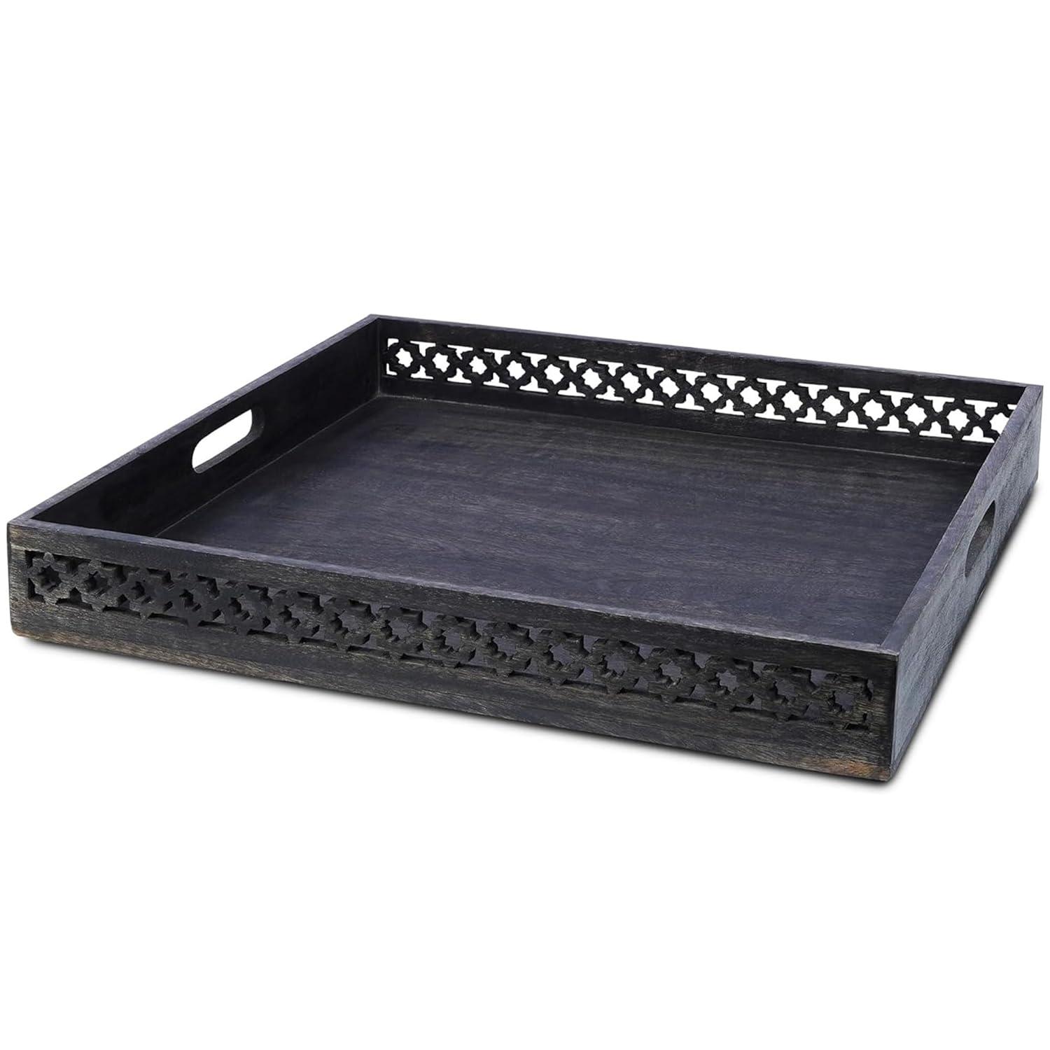 Mela Artisans Rustic Black Trellis Ottoman Decorative Tray