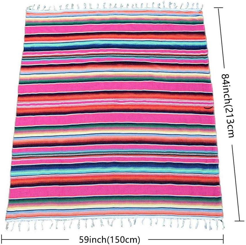 Pink Mexican Serape Cotton Tablecloth with Tassels