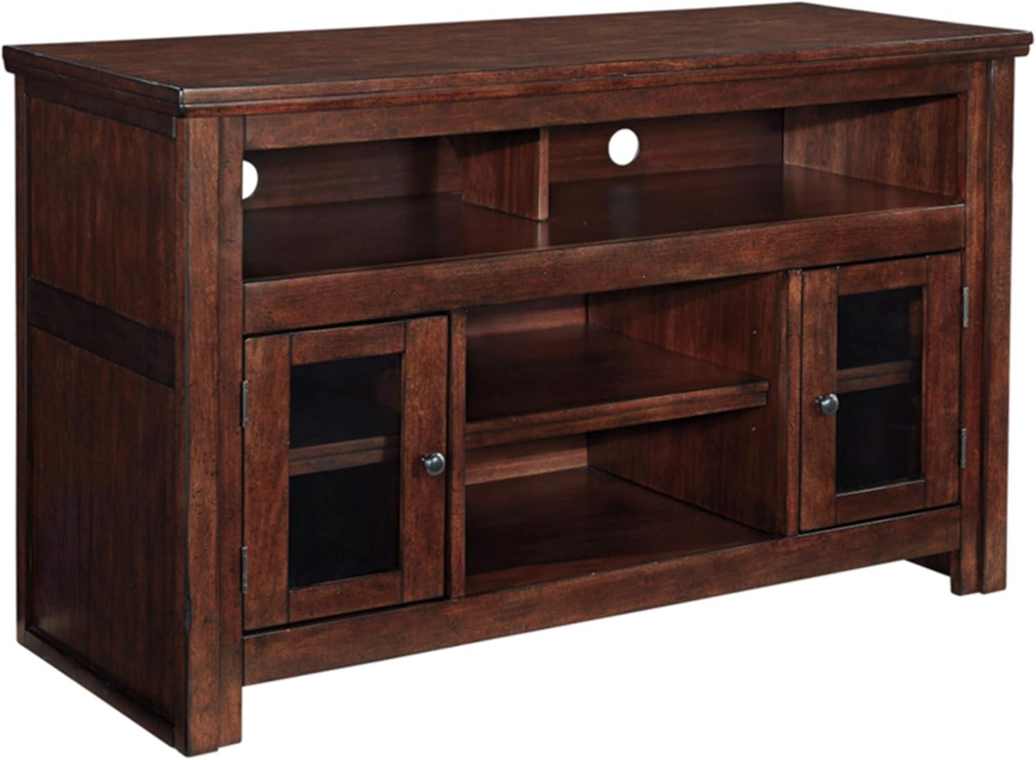 Reddish Brown 50" Transitional TV Stand with Glass Cabinet Doors