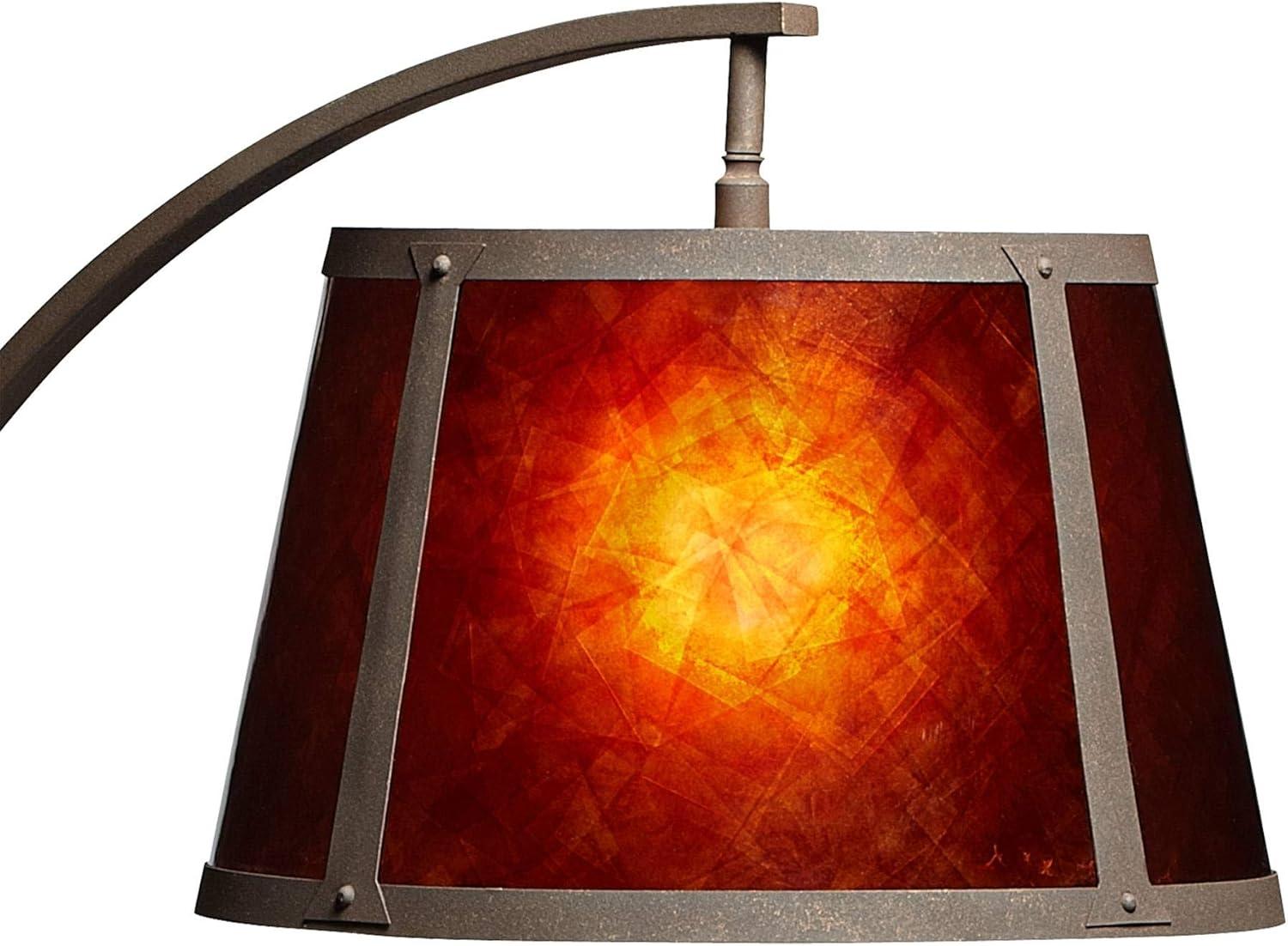 Franklin Iron Works Oak River Rustic Mission Arc Floor Lamp 66 1/2" Tall Dark Rust Wood Amber Mica Drum Shade for Living Room Reading Bedroom Office
