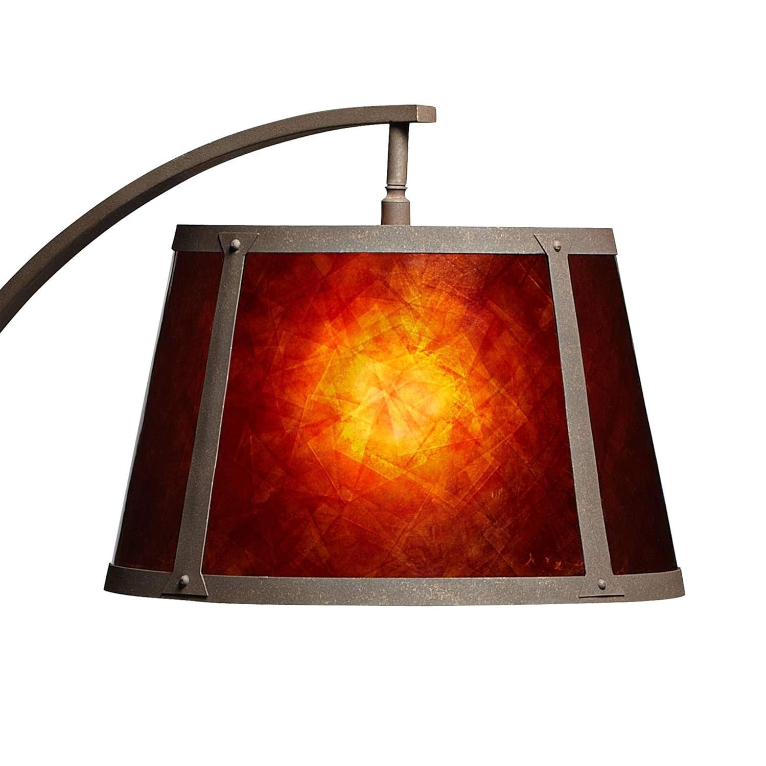 Franklin Iron Works Oak River Rustic Mission Arc Floor Lamp 66 1/2" Tall Dark Rust Wood Amber Mica Drum Shade for Living Room Reading Bedroom Office