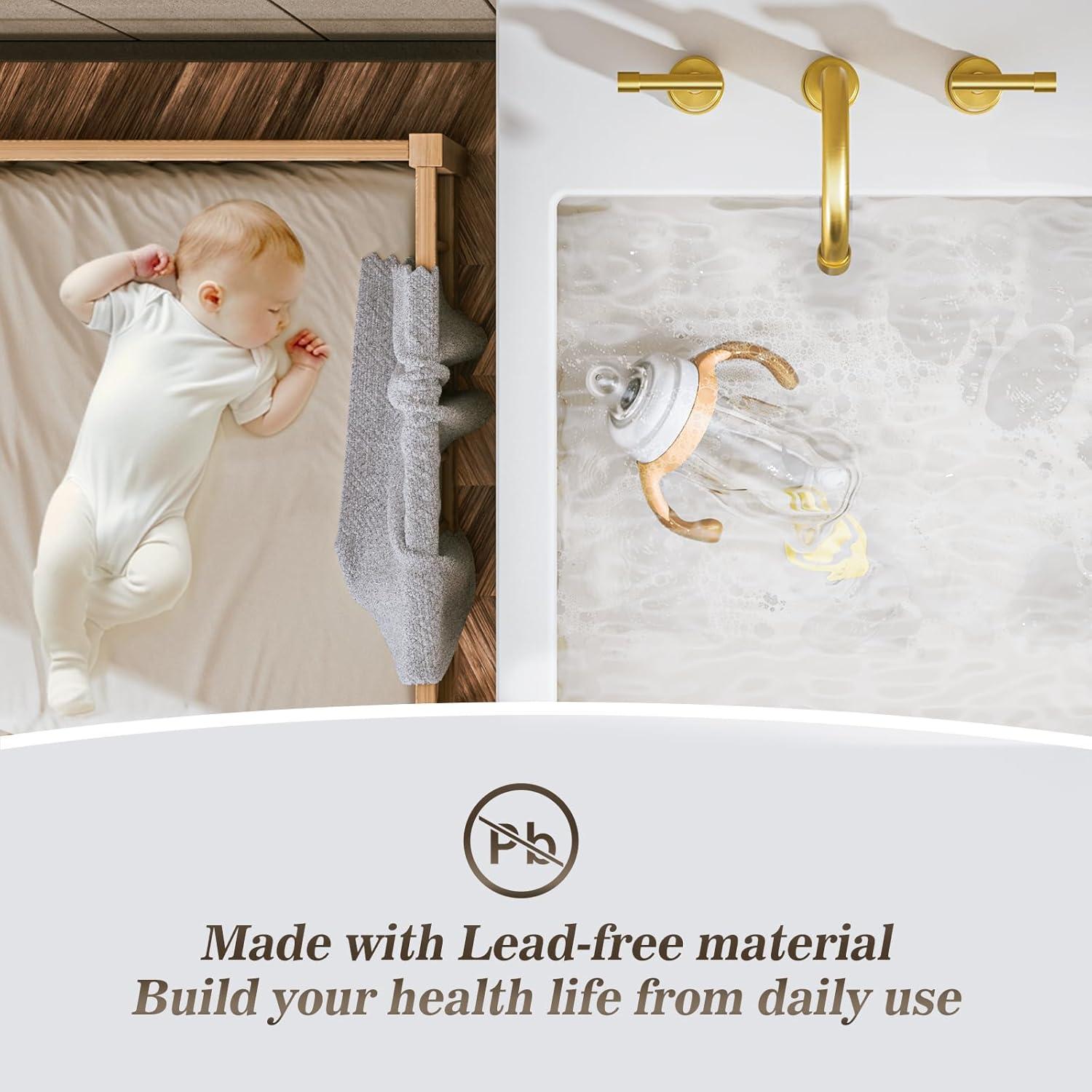 Phiestina 8 Inch Brushed Nickel Bathroom Faucet，3 Holes 2 Handles Widespread Stainless Steel Bathroom Sink Faucet with Metal Pop-Up Drain and Water Supply Lines,WFZY01-BN