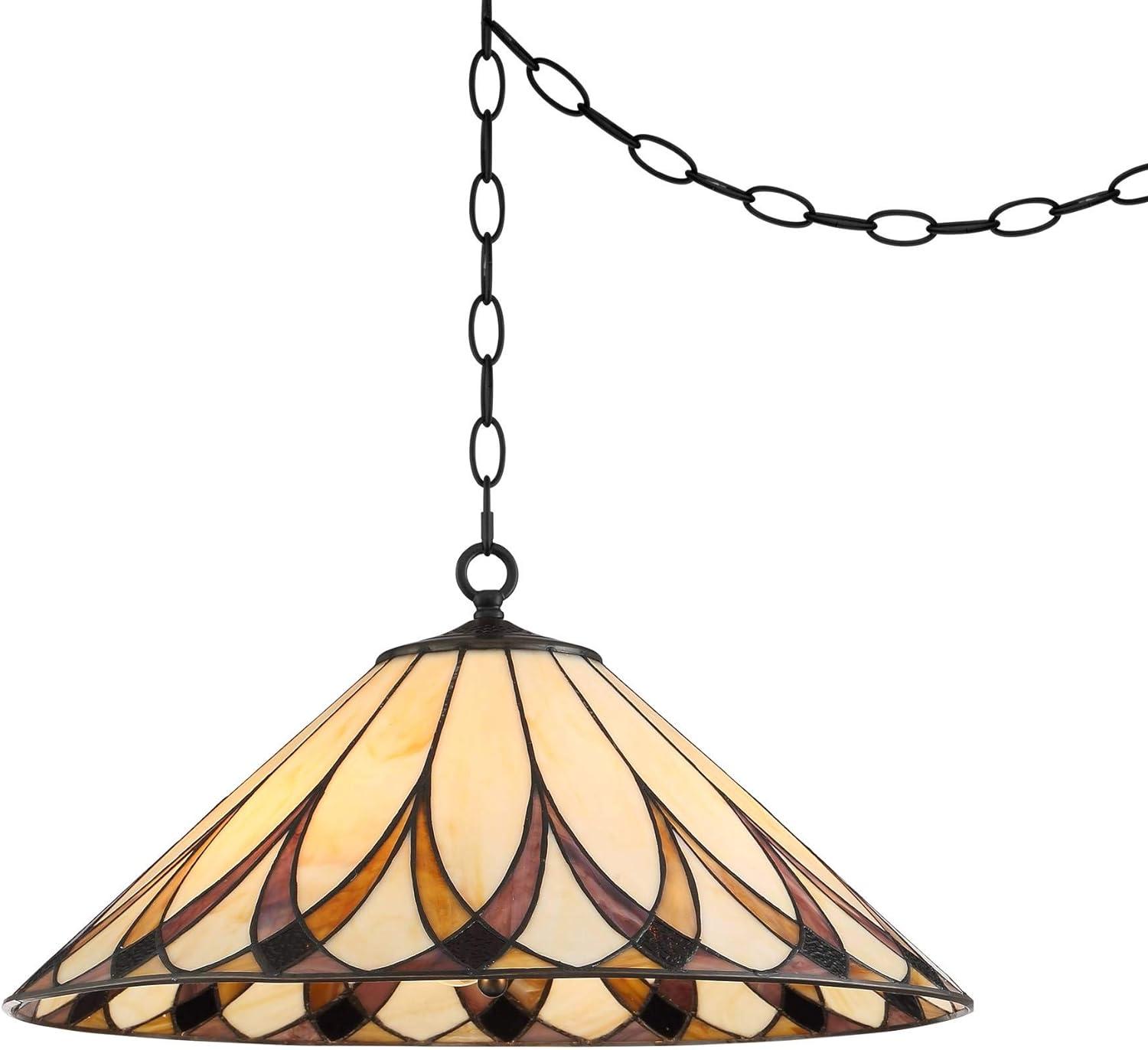 Robert Louis Tiffany Bronze Pendant Chandelier 19 3/4" Wide Farmhouse Rustic Art Glass Shade 3-Light Fixture for Dining Room Living Kitchen Island