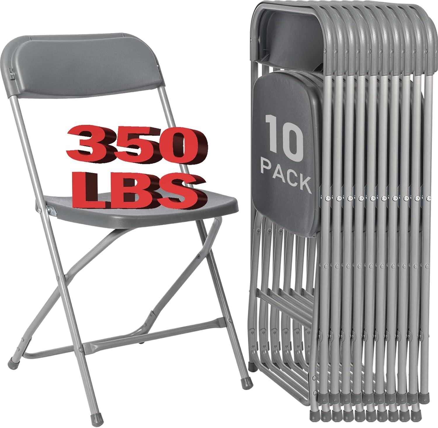 GARTOOO 10 Pack Plastic Folding Chair, Stackable Steel Frame Chairs,Portable Commercial Chair for Home, Office, Wedding, 550lbs Weight Capacity