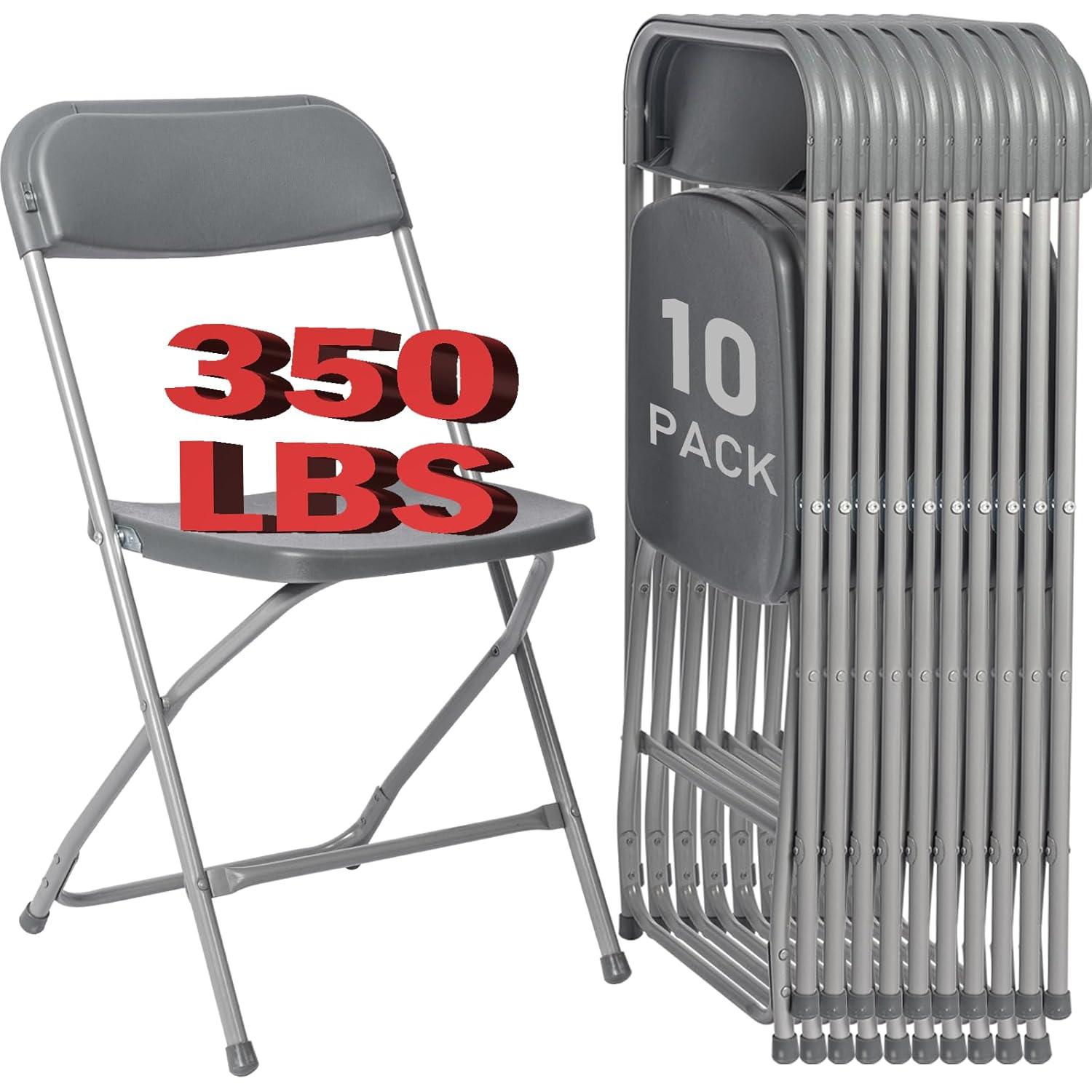 GARTOOO 10 Pack Plastic Folding Chair, Stackable Steel Frame Chairs,Portable Commercial Chair for Home, Office, Wedding, 550lbs Weight Capacity