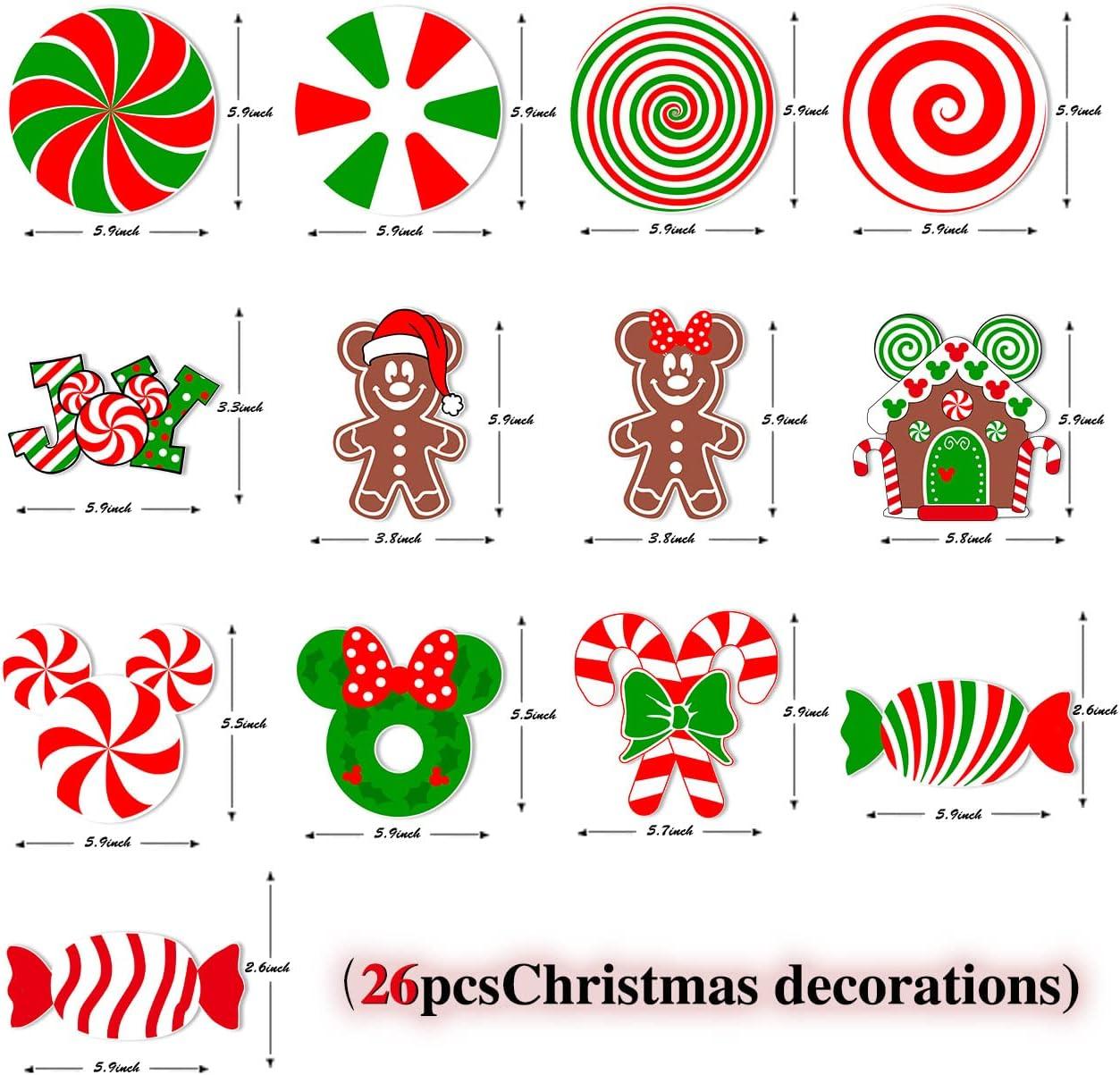 Christmas Tree Decorations,Christmas Lollipop Candy Cane Ornaments Paper Cards Hanging Mick-ey Mouse Gingerbread Christmas Decor for Peppermint Christmas Tree Decorations- Set of 26