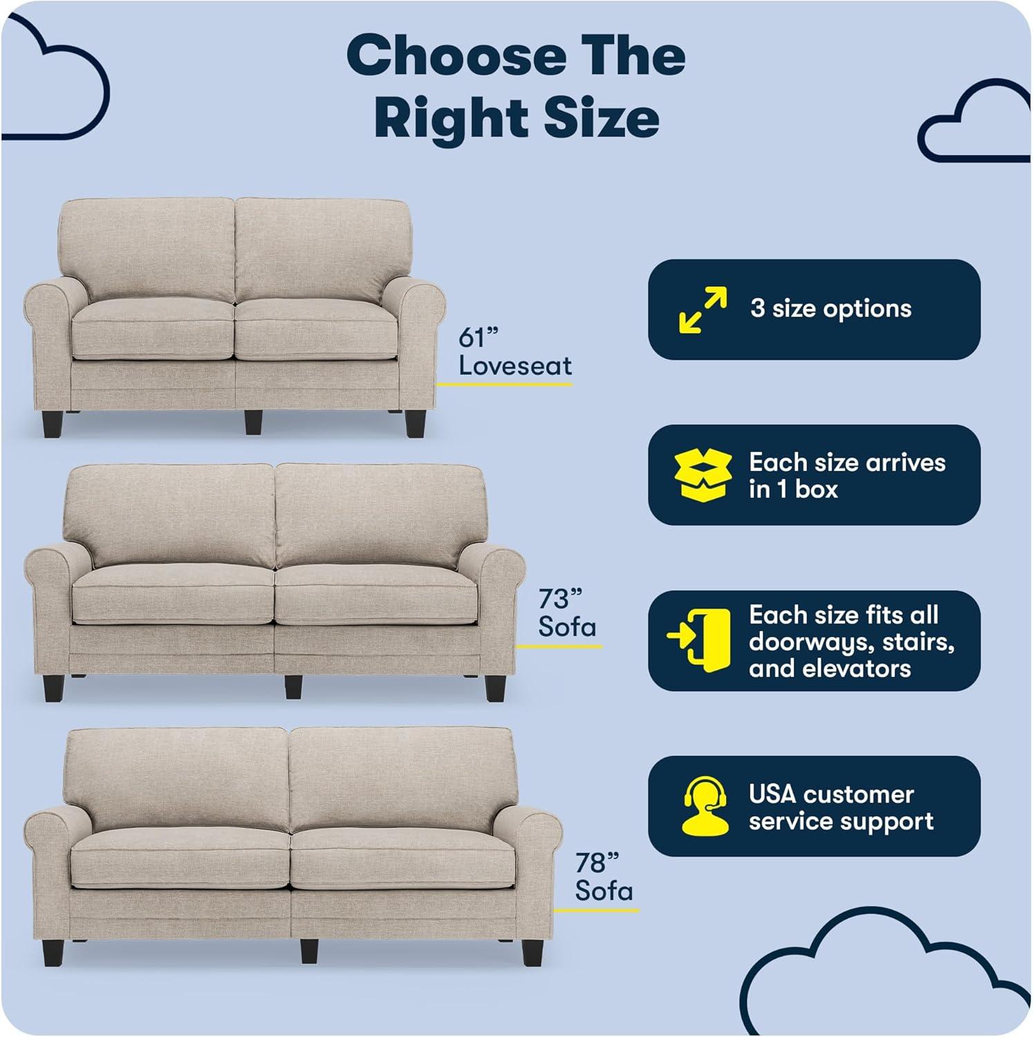 Serta Copenhagen 61" Rolled Arm Sofa, Easy Care Fabric, Soft Pillow Back, Pocket Coil Seat Cushions