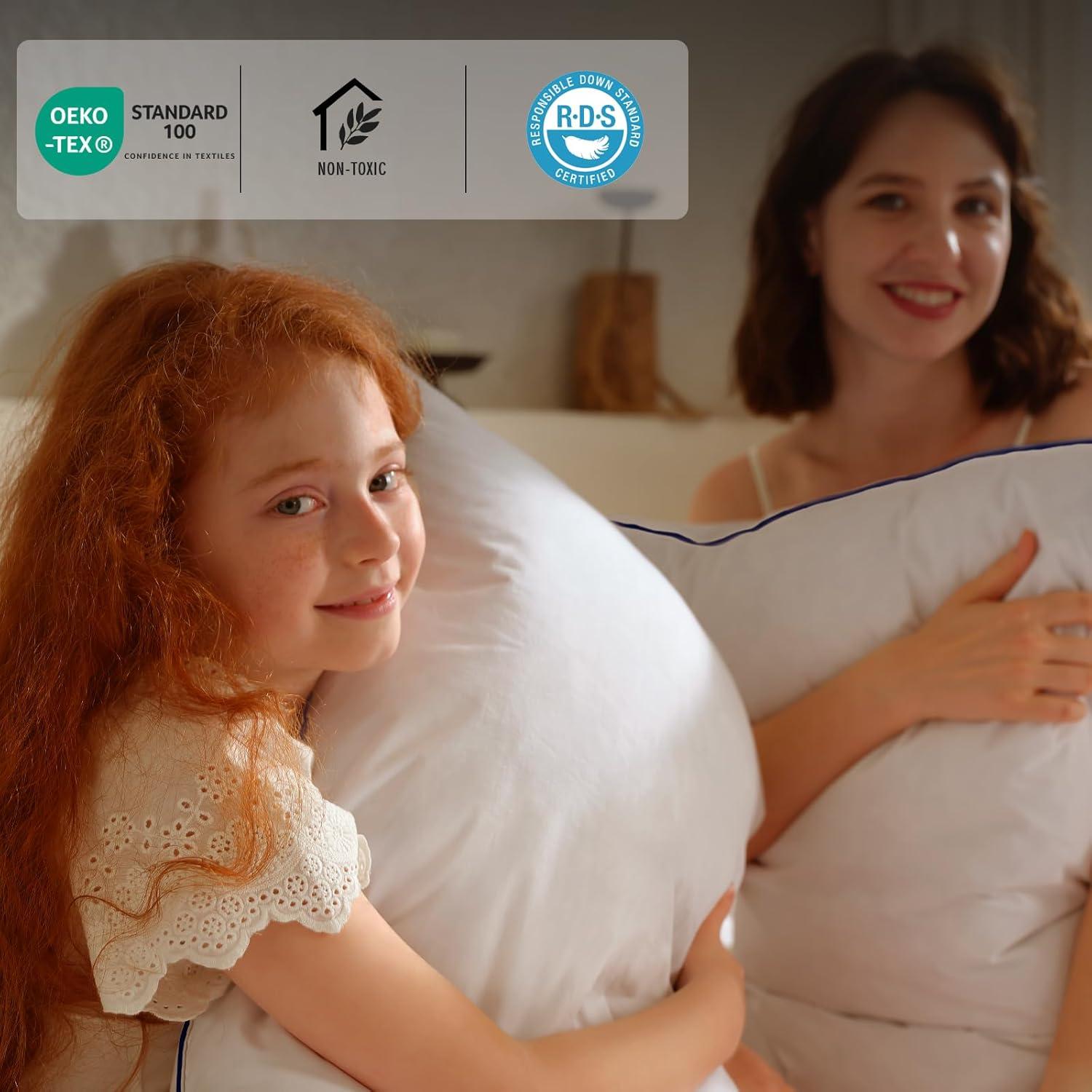 BHZ Goose Down Feather Pillow Standard Size, Luxury Hotel Alternative Collection Bed Pillow for Sleeping Firm Soft Support for Side & Back Sleepers, Navy, 20x26 Inch, 1 Pack