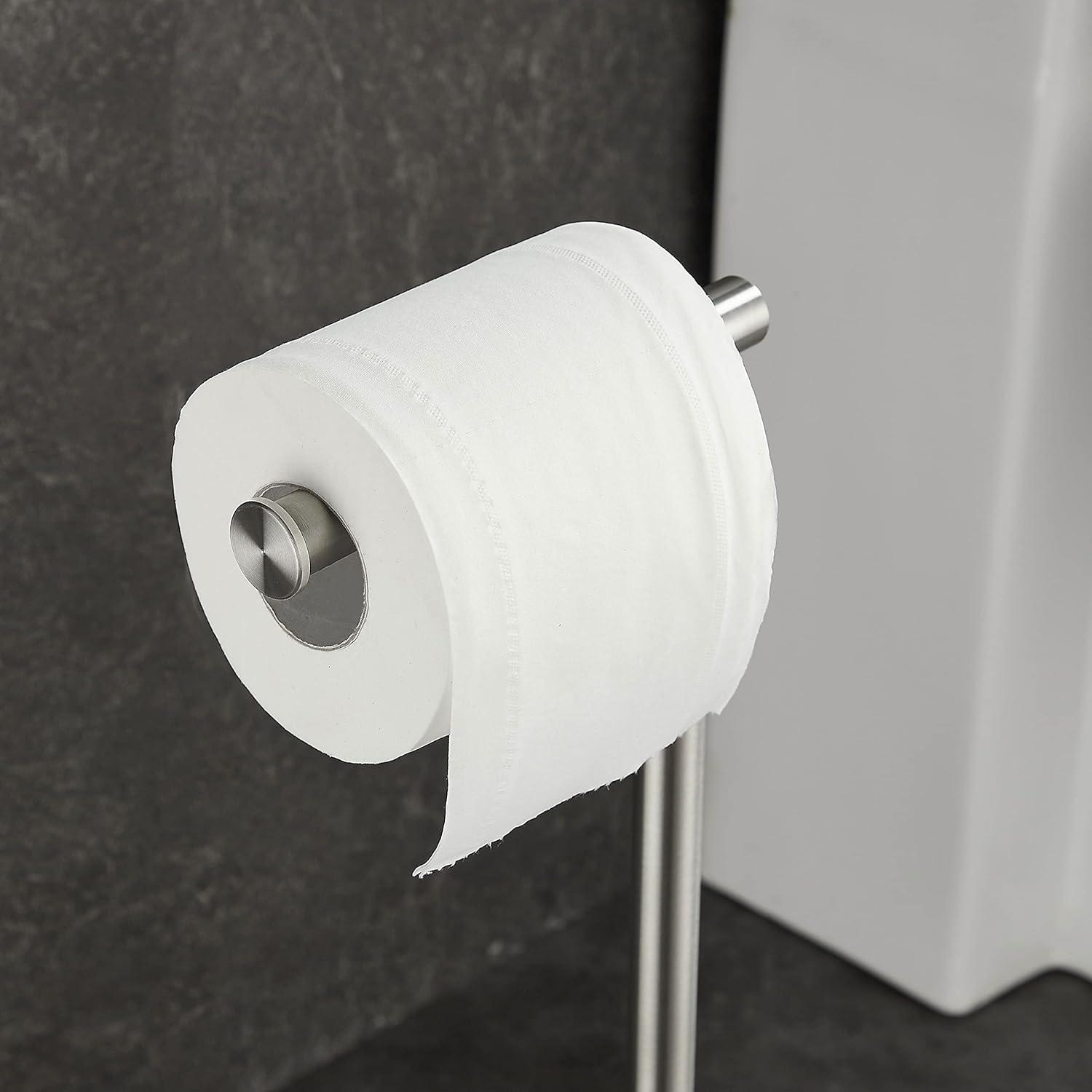 BGL Freestanding Toilet Paper Holder - Brushed Nickel, Reserve Storage for Paper Rolls