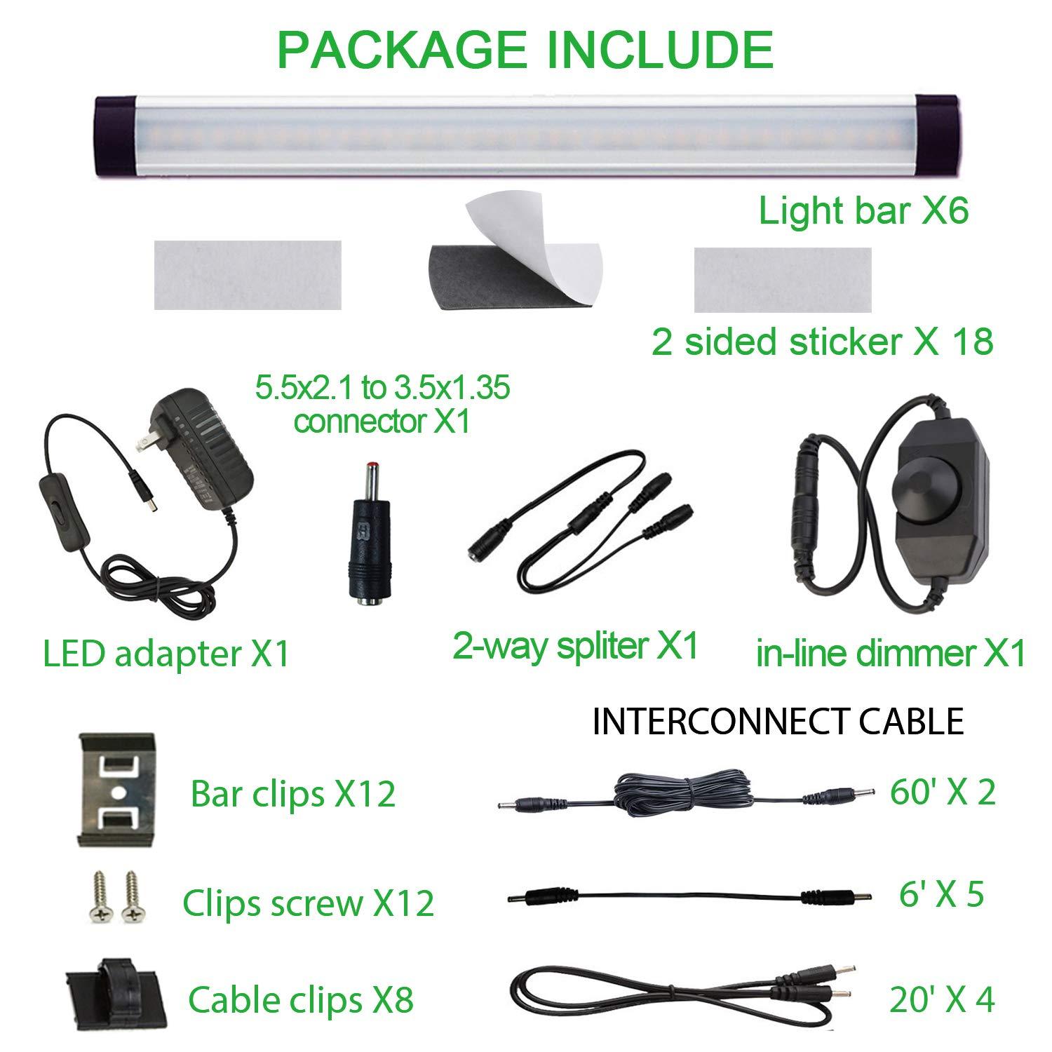 ANTOTEN LED Under Cabinet Lighting Kit - 6 Panel Rigid Bar with Dimmable Switch