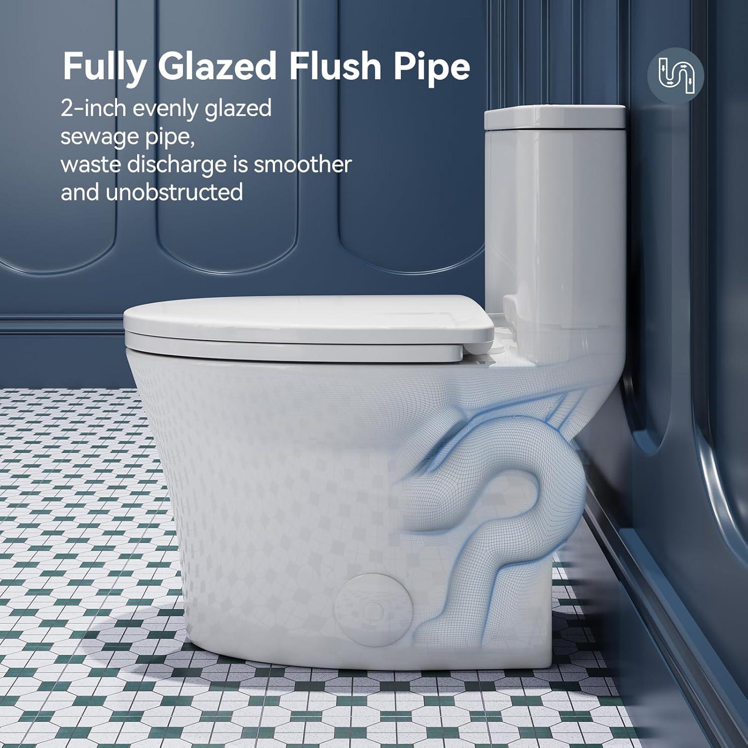 Elongated One-Piece Toilet, Compact Toilet with Soft-Close Seat, 1.1/1.6 GPF Powerful Dual-Flush Toilet for Bathroom