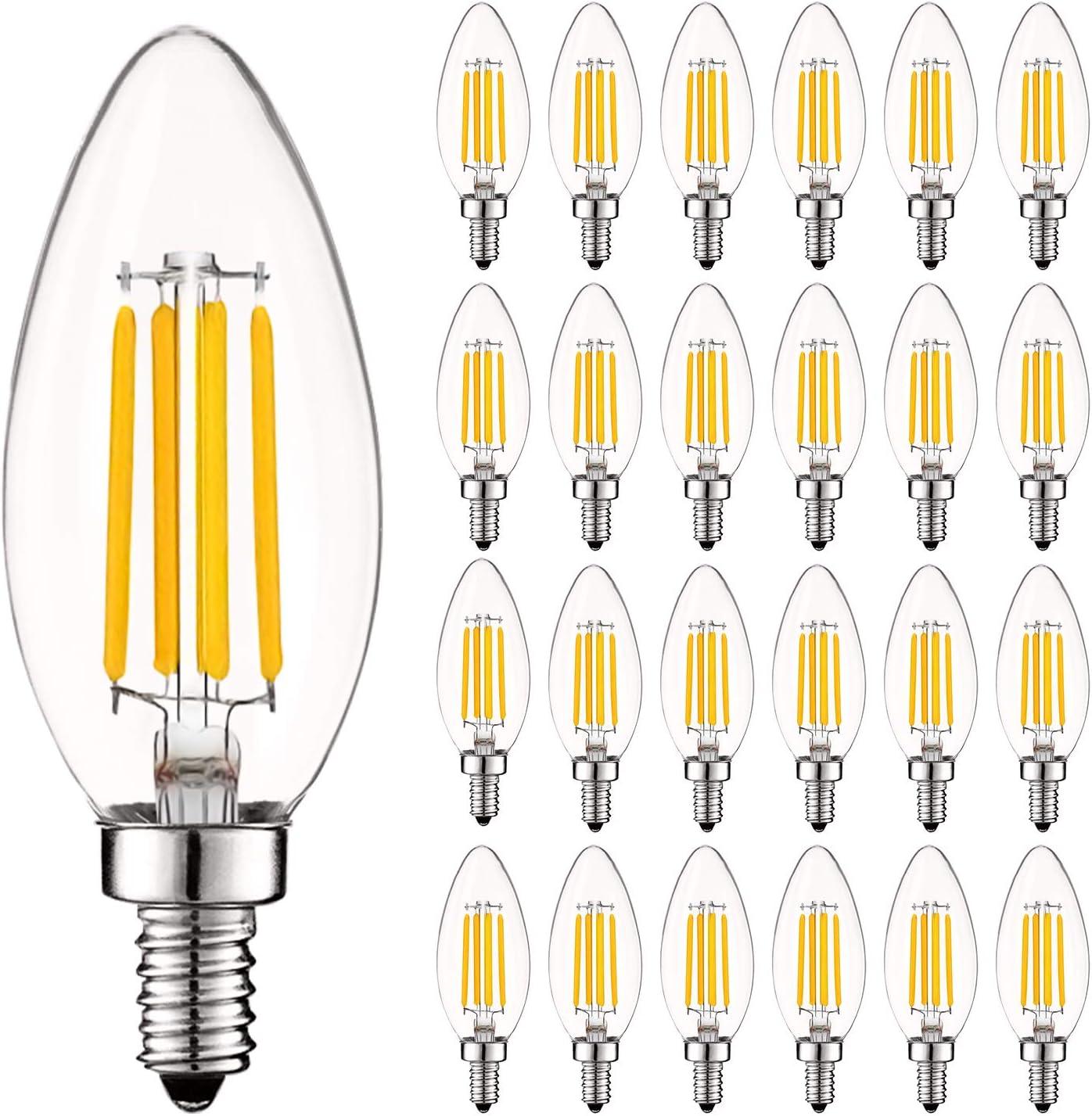 Dimmable White LED Candelabra Bulbs with E12 Base, 24-Pack