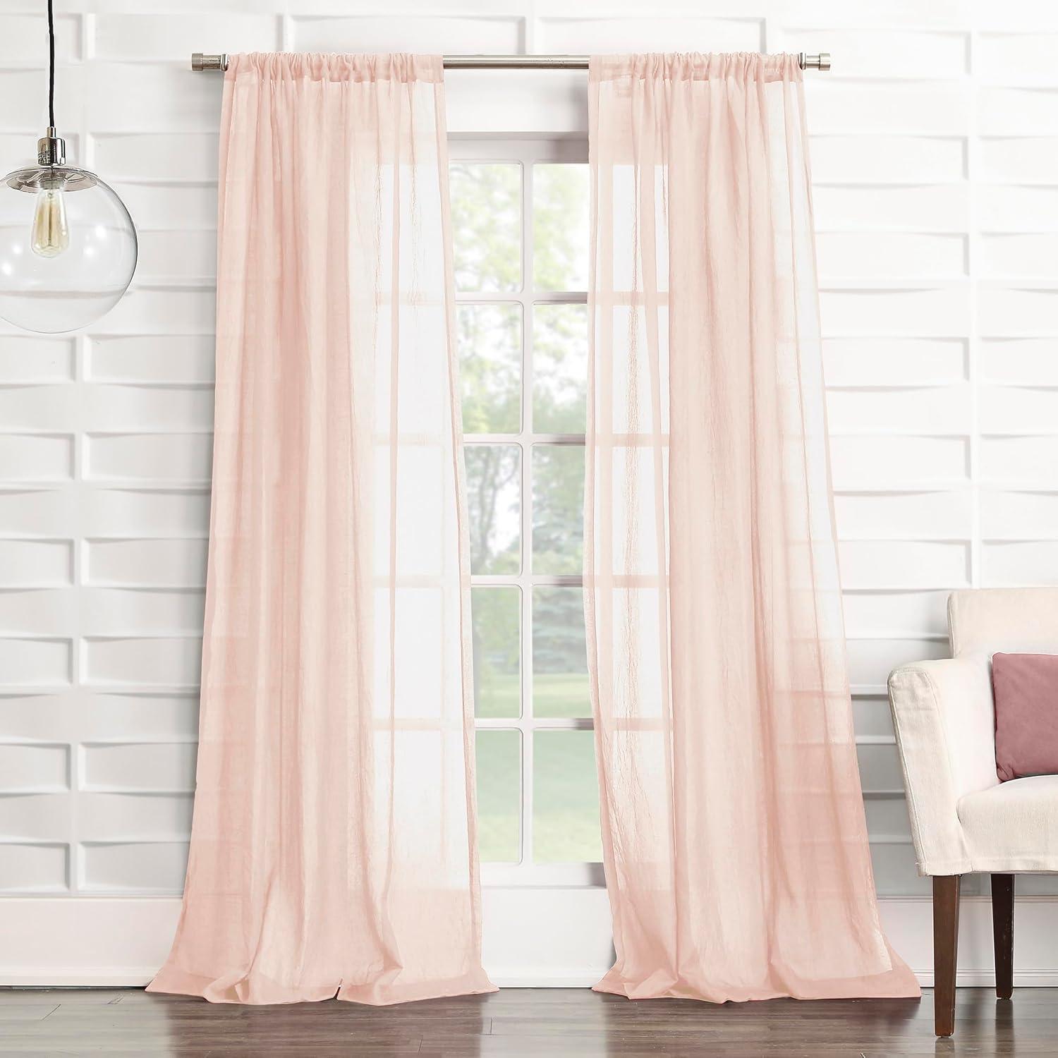 50"x95" No. 918 Sheer Avril Crushed Texture Rod Pocket Curtain Panel Blush: Sheer Curtain Panels, Transitional Style