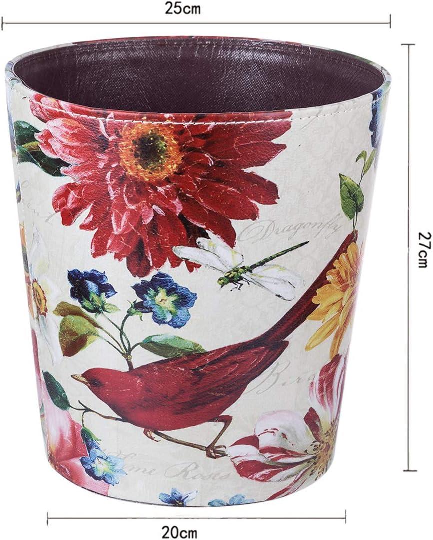 Retro Floral Pattern Waterproof Cylindrical Trash Can