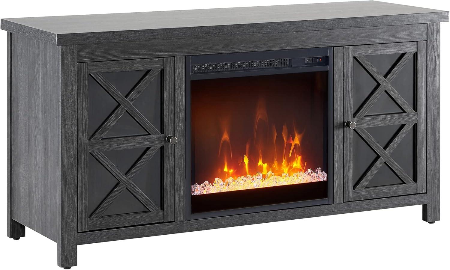 Colton 55" Charcoal Gray Metal TV Stand with Crystal Fireplace and Cabinet