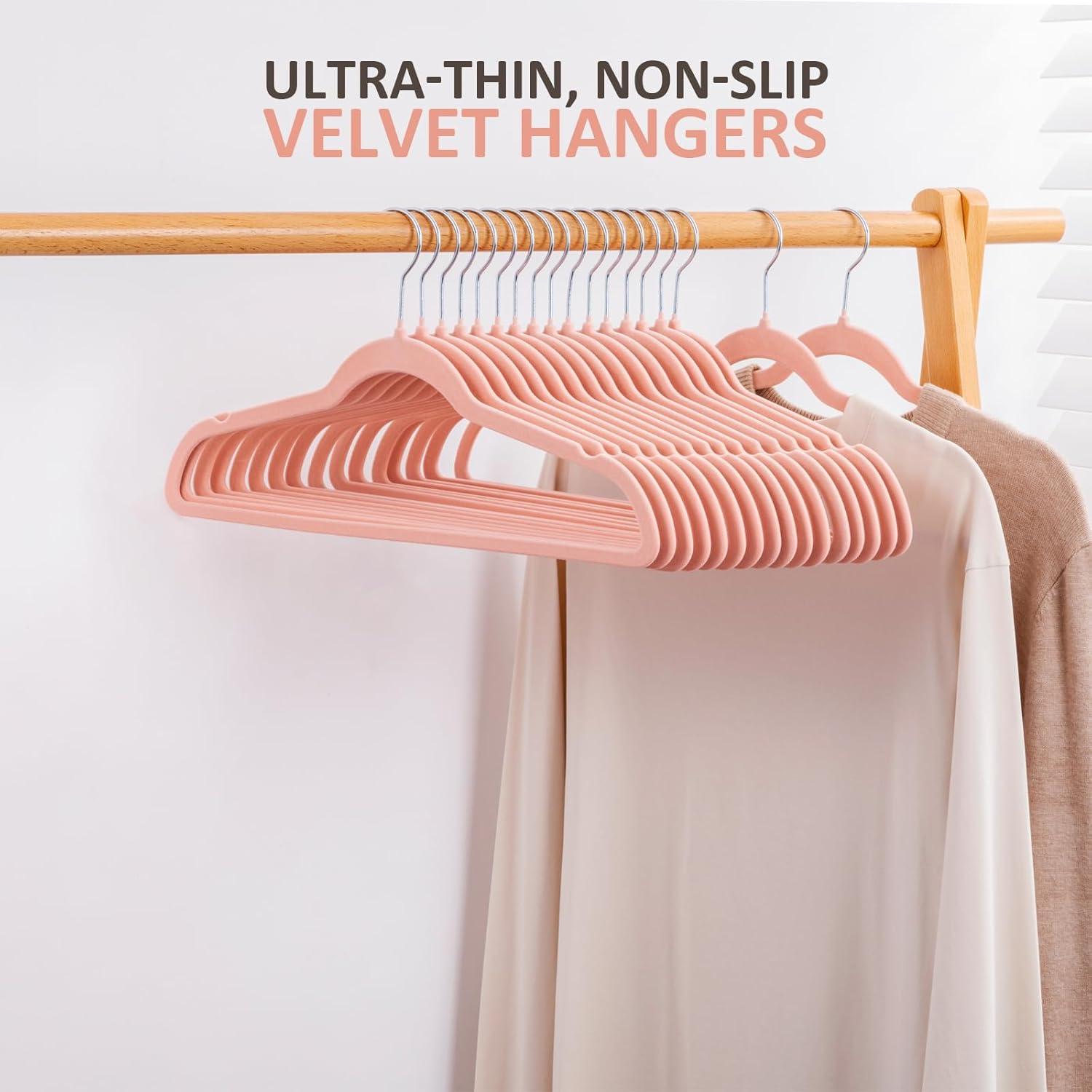 Hangers (50 Pack) Heavy Duty - Non Slip Felt Hangers - Blush Pink - Rose Gold 360 Degree Swivel Hooks,Space Saving Clothes Hangers,Durable Strong Hangers for Suits,Coats,Dress