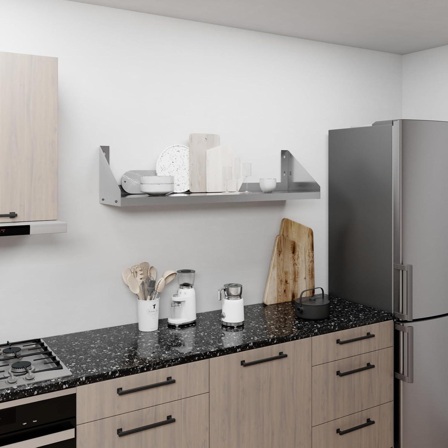48" Long Stainless Steel Wall Shelf with Side Guards