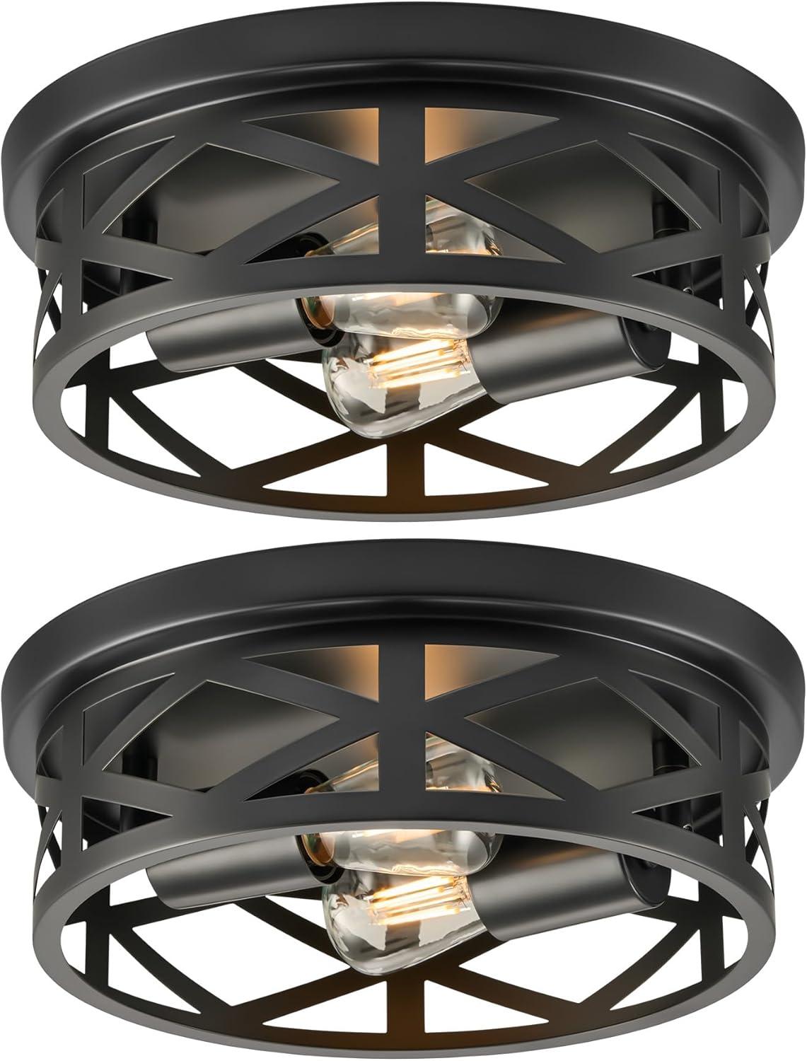 VONLUCE Flush Mount Ceiling Lights, 2-Light Hallway Ceiling Lighting Fixtures, 11 inch Farmhouse Metal Cage Ceiling Lights for Entryway Kitchen, Adjustable Lamp Holders, ETL, 2 pcs, Oil-Rubbed Bronze