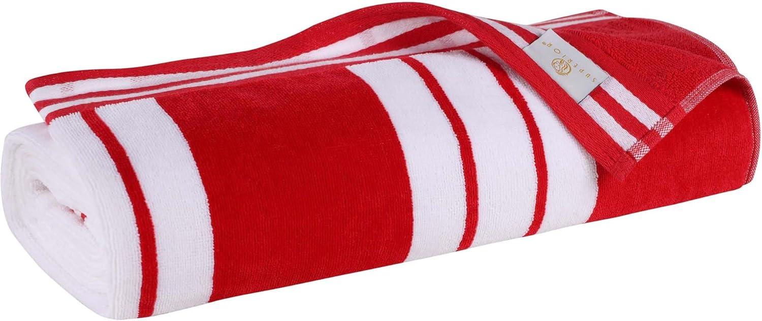 Superior Cotton Striped Oversized Beach Towel, 34" x 64", Red