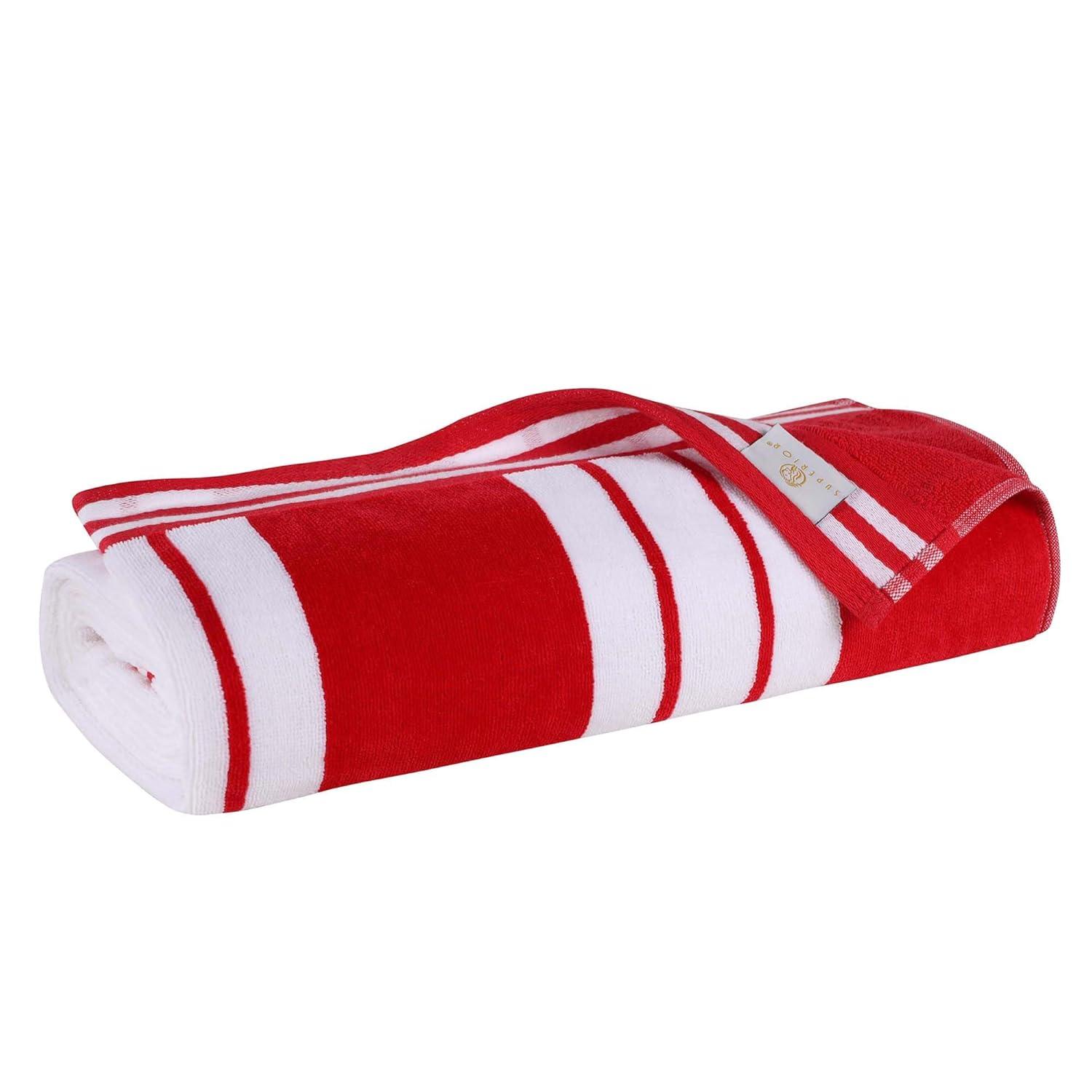 Superior Cotton Striped Oversized Beach Towel, 34" x 64", Red