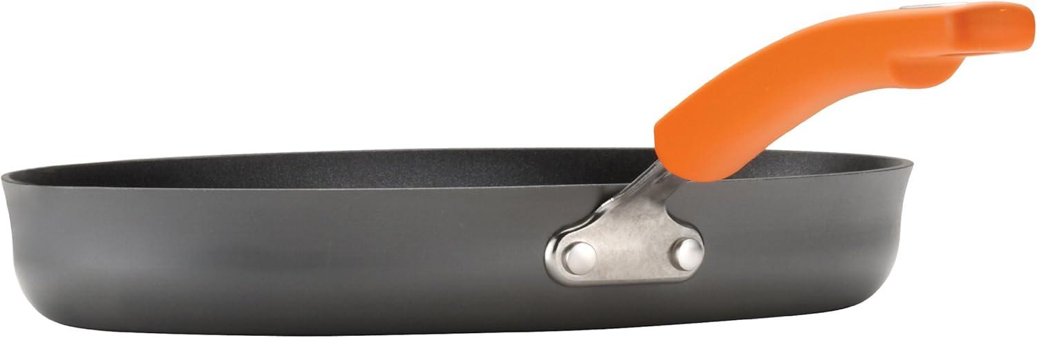 Rachael Ray 11-Inch Hard-Anodized Nonstick Deep Square Grill Pan, Gray with Orange Handle