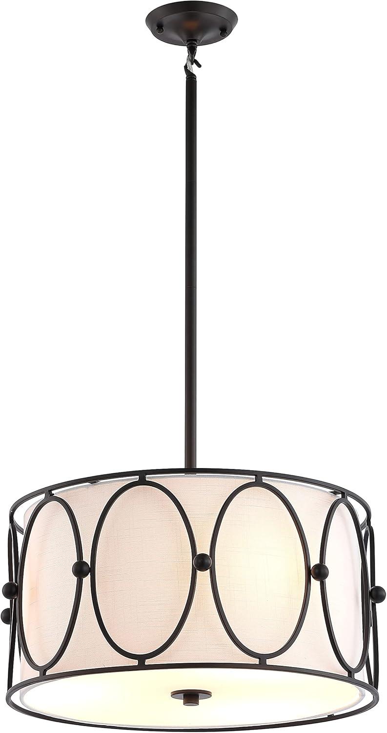 Violetta Coastal-Transitional 19" LED Drum Pendant in Oil-Rubbed Bronze with White Shade