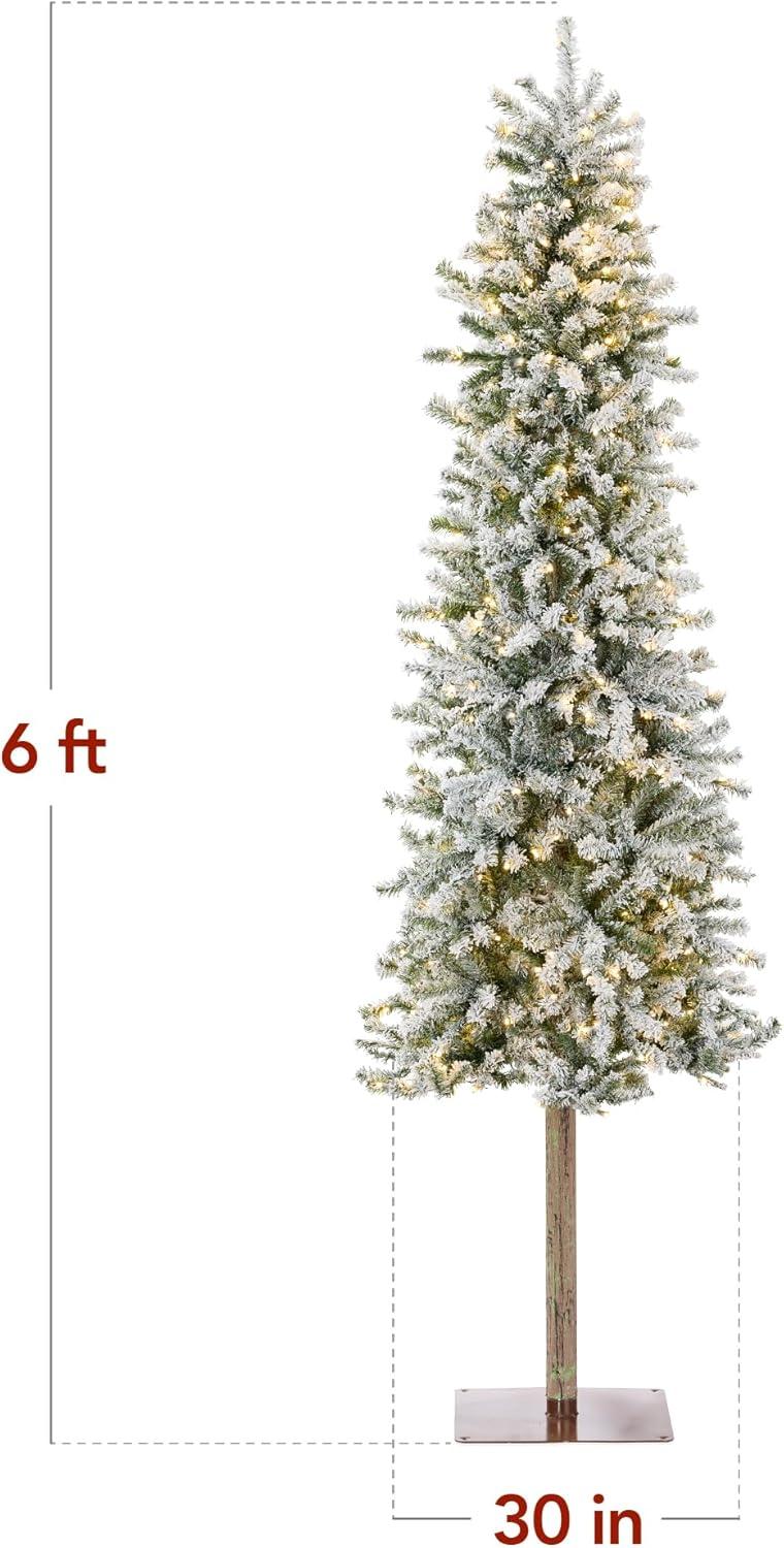 Best Choice Products Pre-Lit Snow Flocked Pencil Alpine Christmas Tree Holiday Decoration w/ LED Lights, Stand