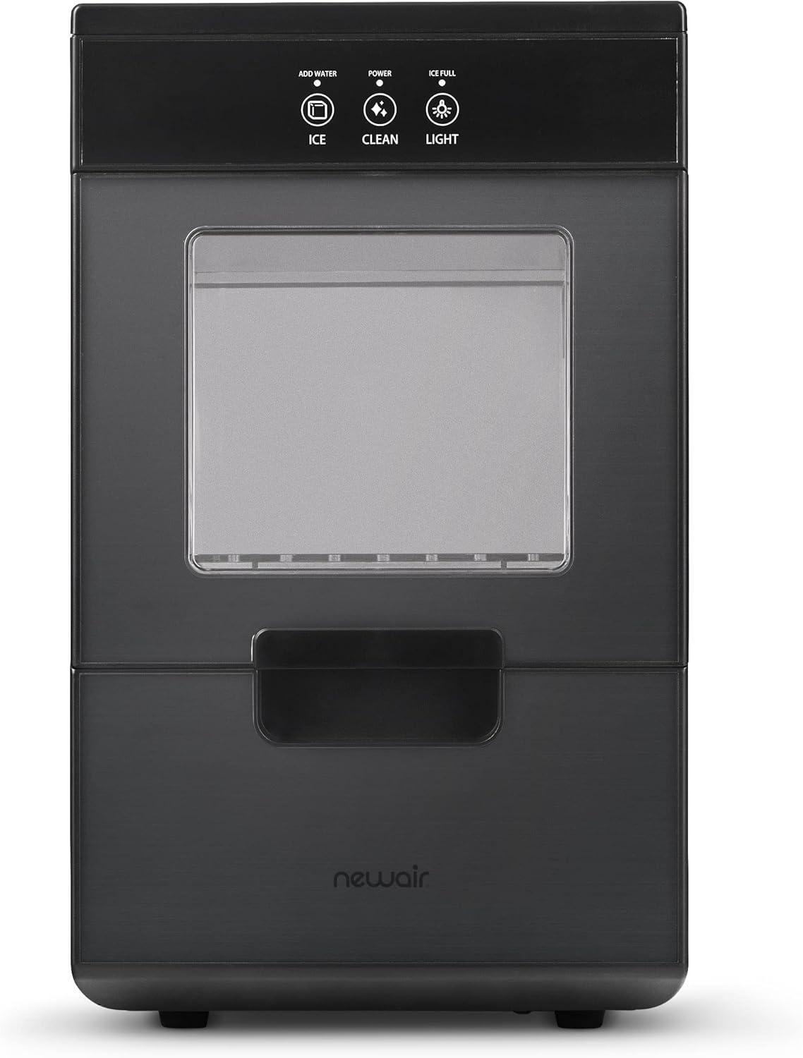 Newair 44 lbs. Nugget Countertop Ice Maker in Black Stainless Steel with Self-Cleaning Function, Perfect for Kitchens, Offices, Home Coffee Bars