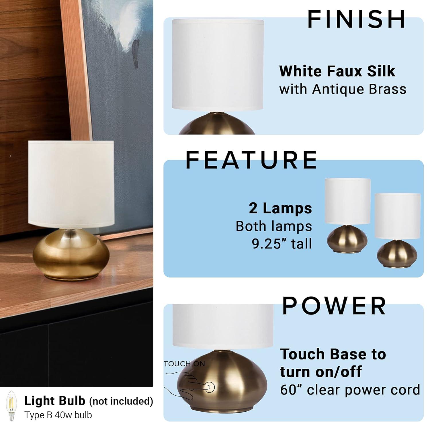 Cresswell Lighting 9.5" Transitional Brass 2 Pack Matching Small Touch Table Lamp Set
