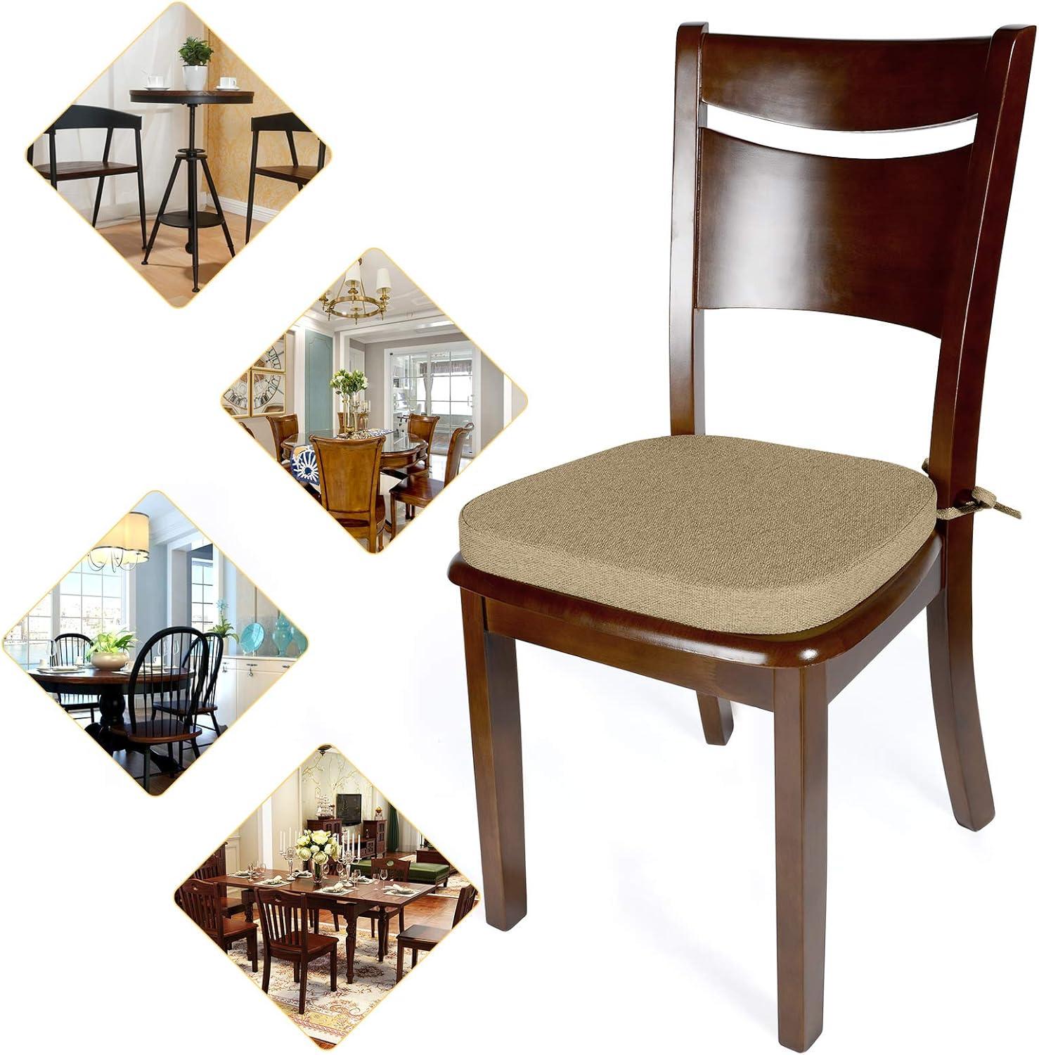 Shinnwa Dining Chair Cushions Set of 4, Non Slip Seat Cushions for Kitchen Chairs with Ties, 4 Pack, 15 x 15.5 inches, Natural Linen