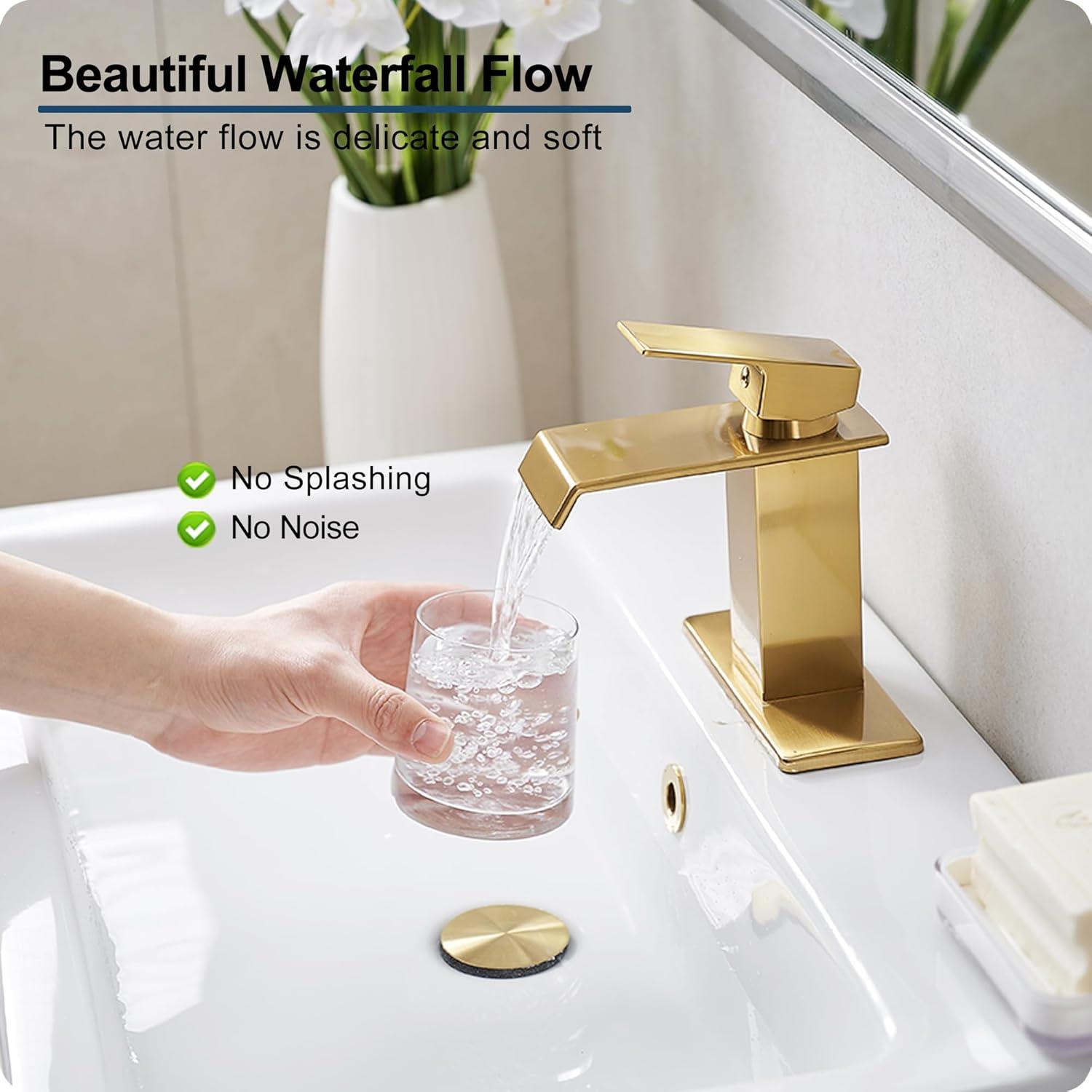 HGN Waterfall Spout Bathroom Faucet with Pop-up Drain