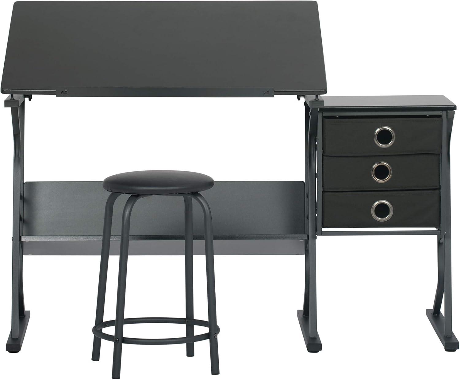 Eclipse 50" Black Matte Steel Adjustable Craft Desk with Storage