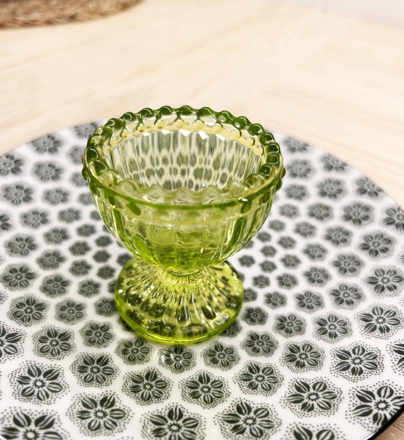 Green Glass Easter Egg Cup for Soft or Hard Boiled Egg Holder - Set of 2 Egg Holders for Breakfast Brunch, Kitchenware, Easter Decoration