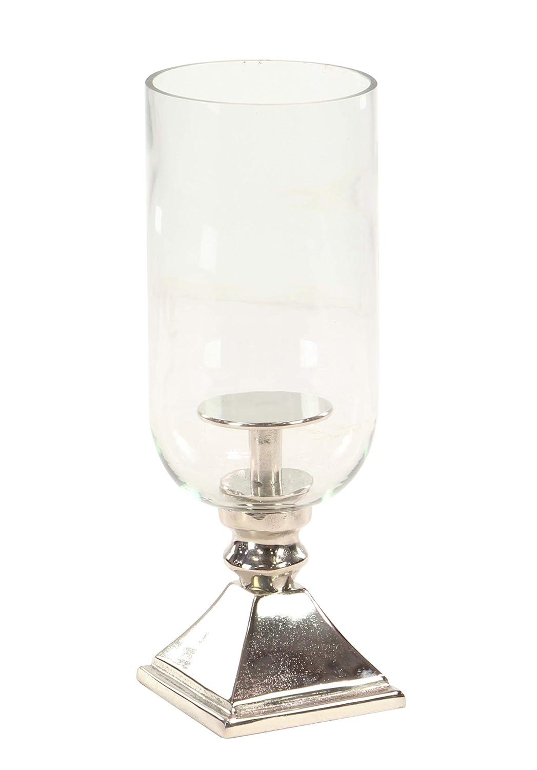 Olivia & May 17" x 6" Hurricane Aluminum/Glass Candle Holder Silver : Tabletop Centerpiece