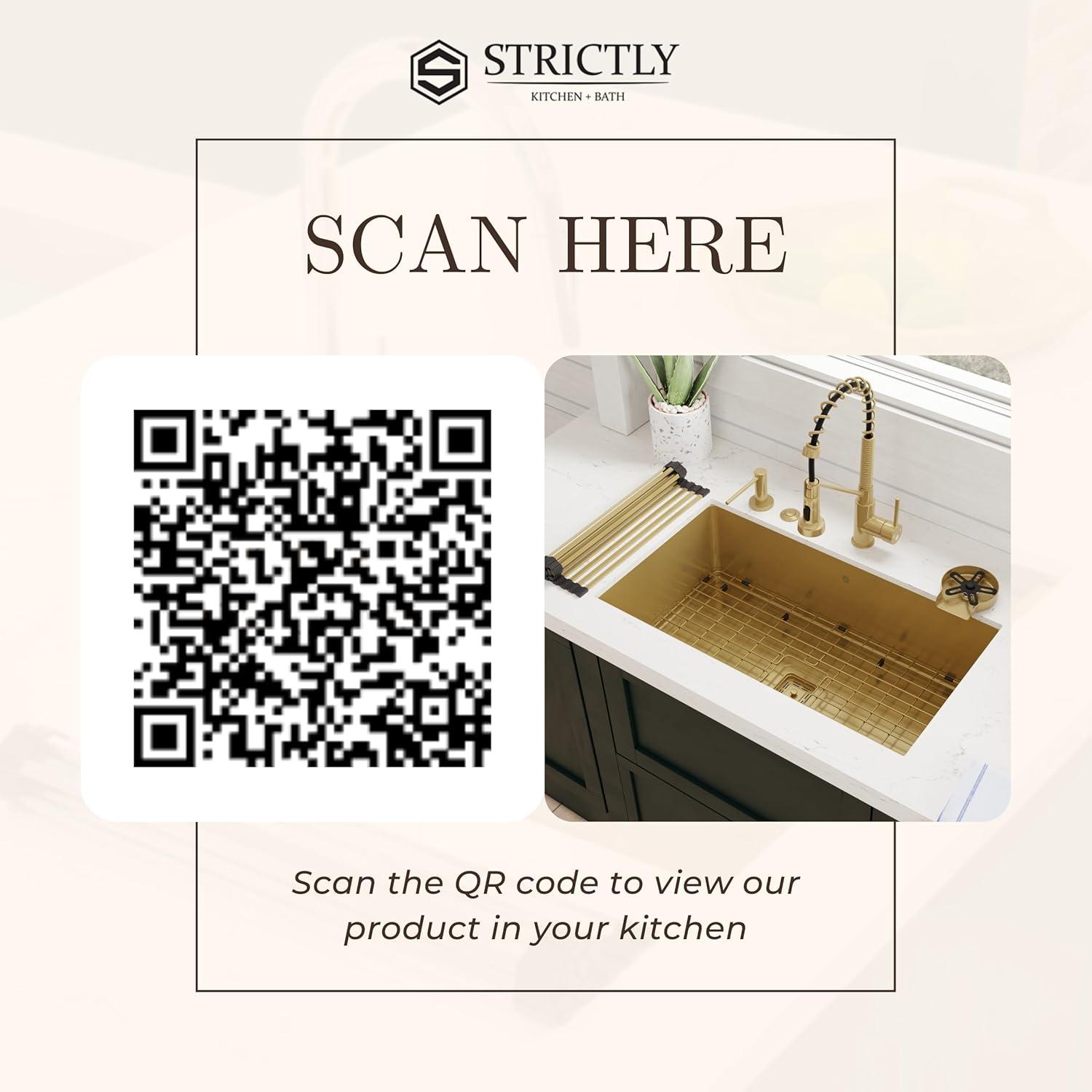Strictly Sinks 32 Inch Undermount Single Bowl Kitchen Sink – Sink with Bottom Grid & Drain – Gold