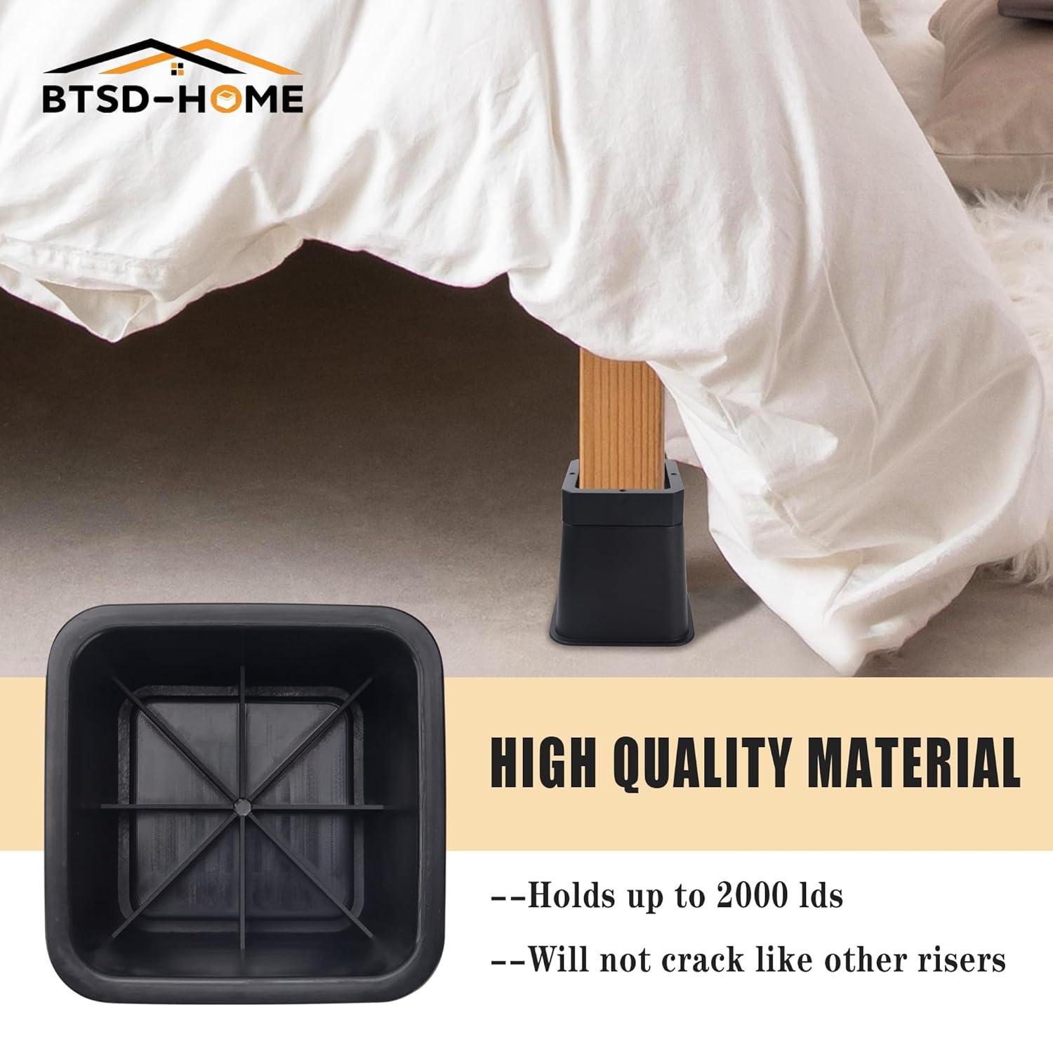 Black Stackable Plastic Bed Risers, 3 or 6 Inch, 4 Pack